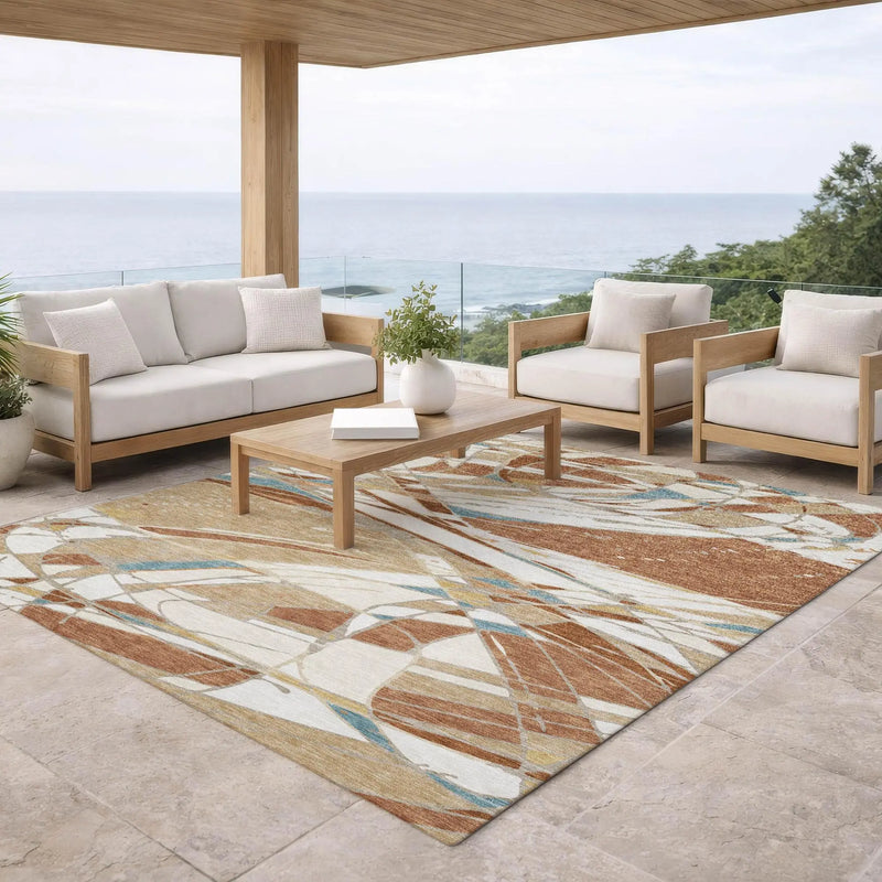 3' X 5' Rust And Orange Abstract Washable Indoor Outdoor Area Rug Homeroots Outdoor