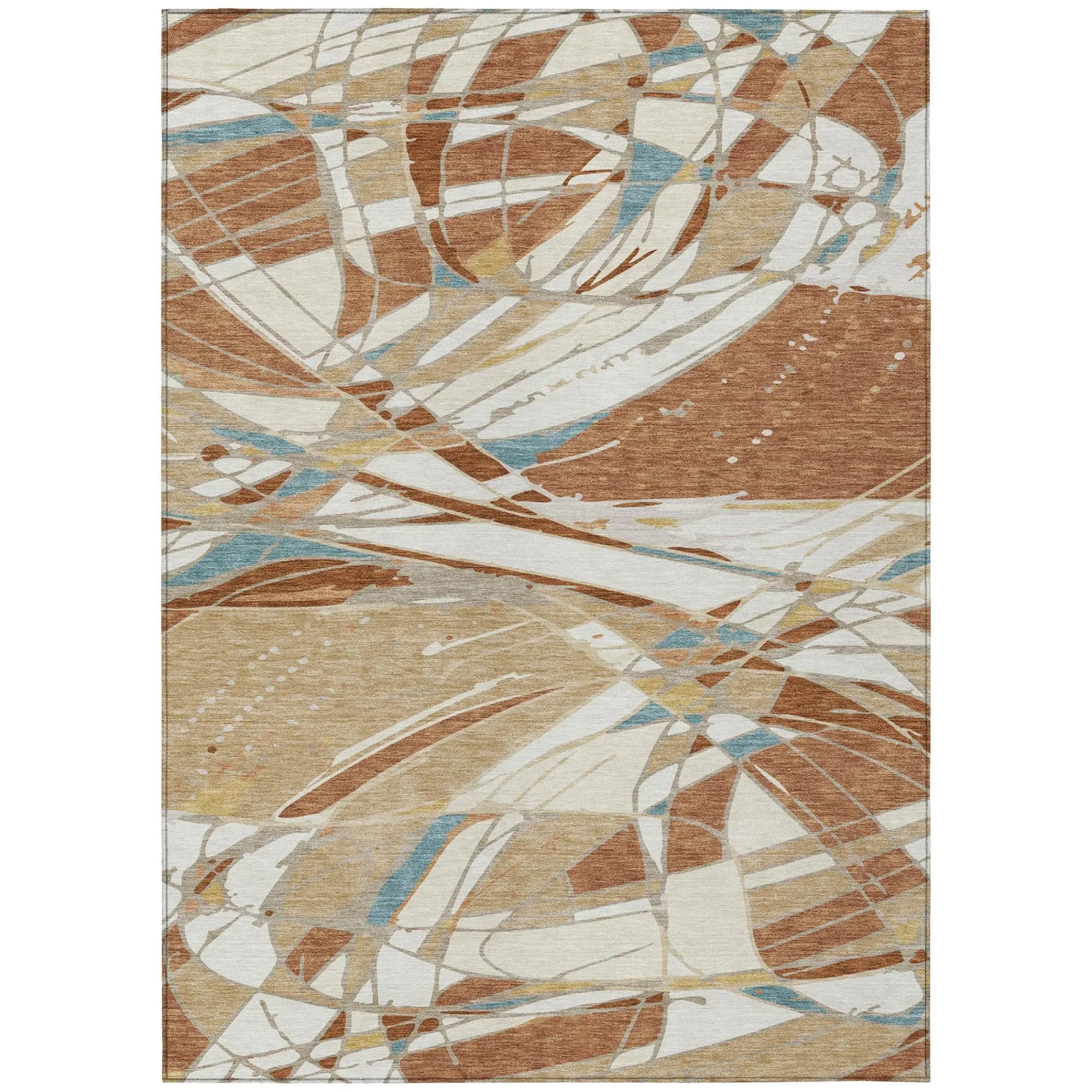 3' X 5' Rust And Orange Abstract Washable Indoor Outdoor Area Rug Homeroots Outdoor