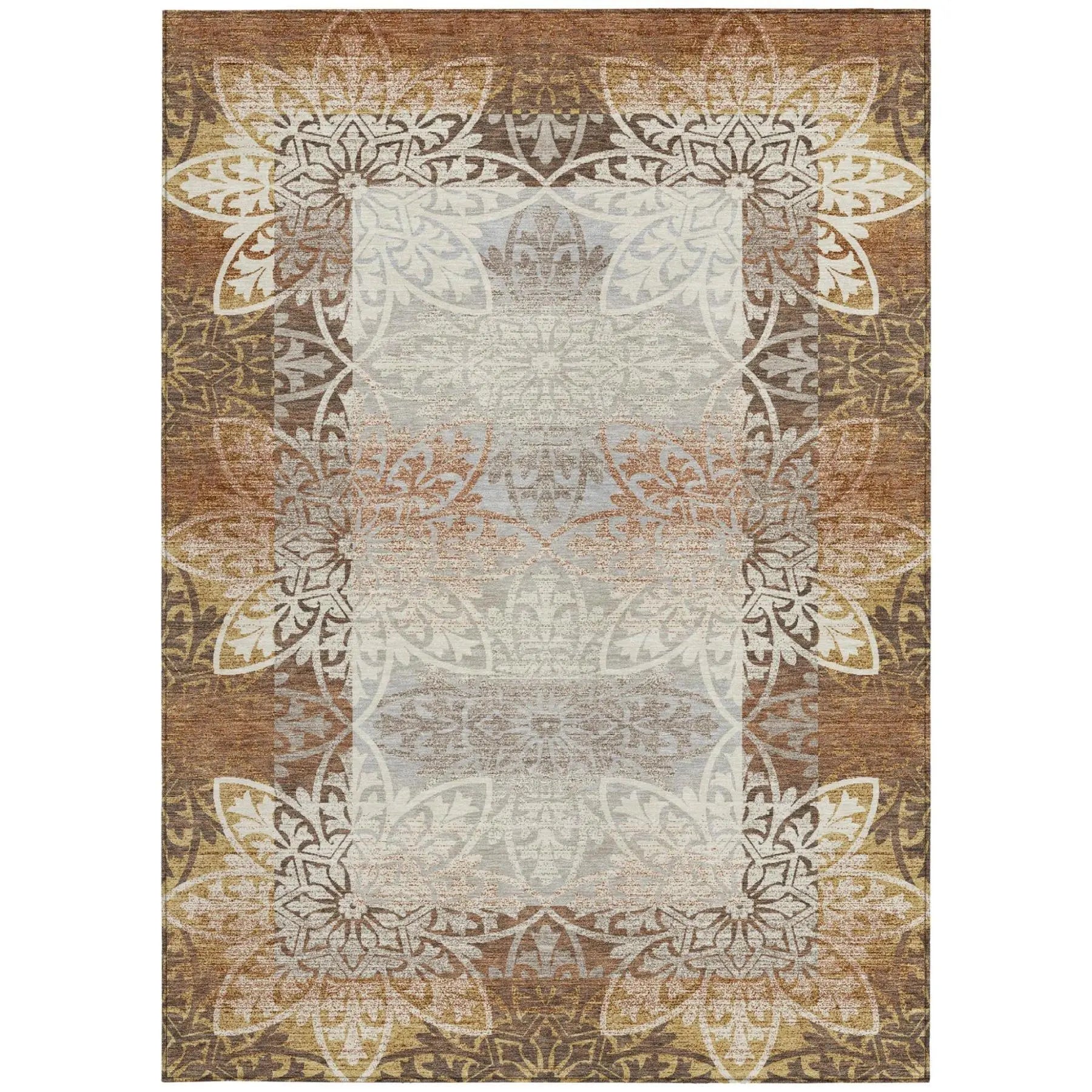 3' X 5' Rust And Orange Oriental Washable Indoor Outdoor Area Rug Homeroots Outdoor