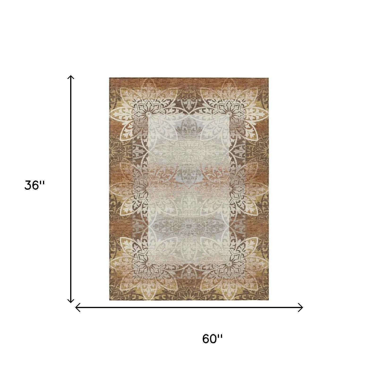 3' X 5' Rust And Orange Oriental Washable Indoor Outdoor Area Rug Homeroots Outdoor