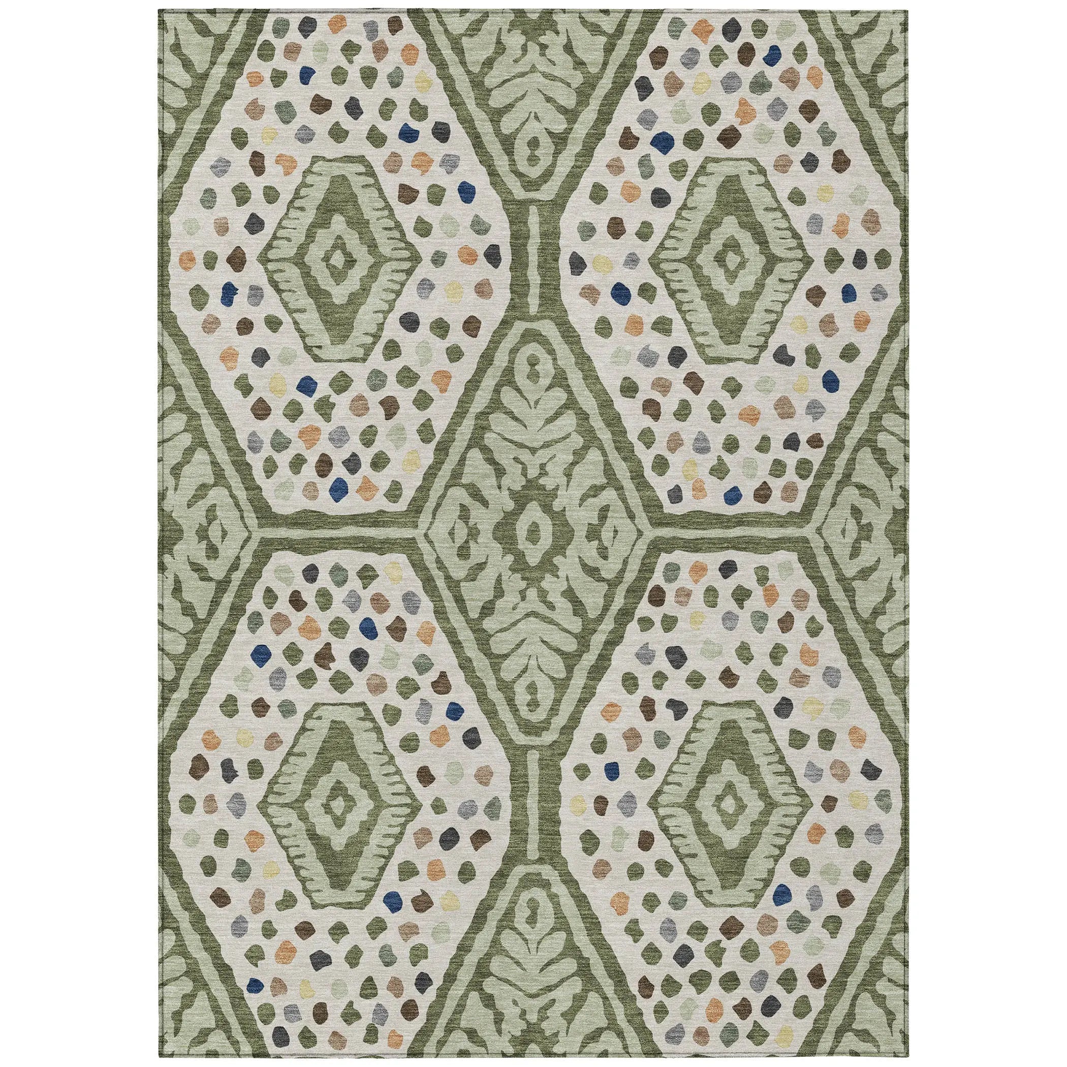 3' X 5' Sage And Beige Tribal Washable Indoor Outdoor Area Rug Homeroots Outdoor