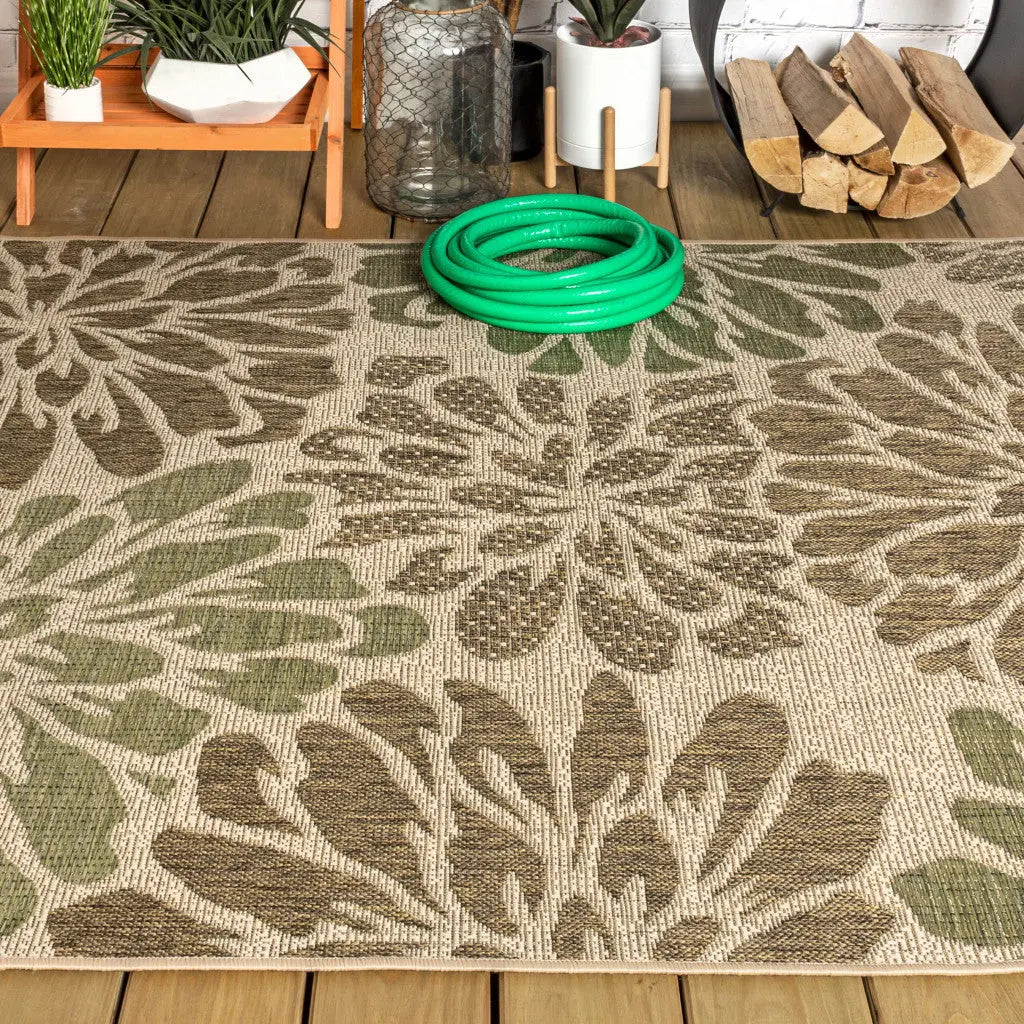 3' X 5' Sage And Brown Floral Indoor Outdoor Area Rug Homeroots Outdoor