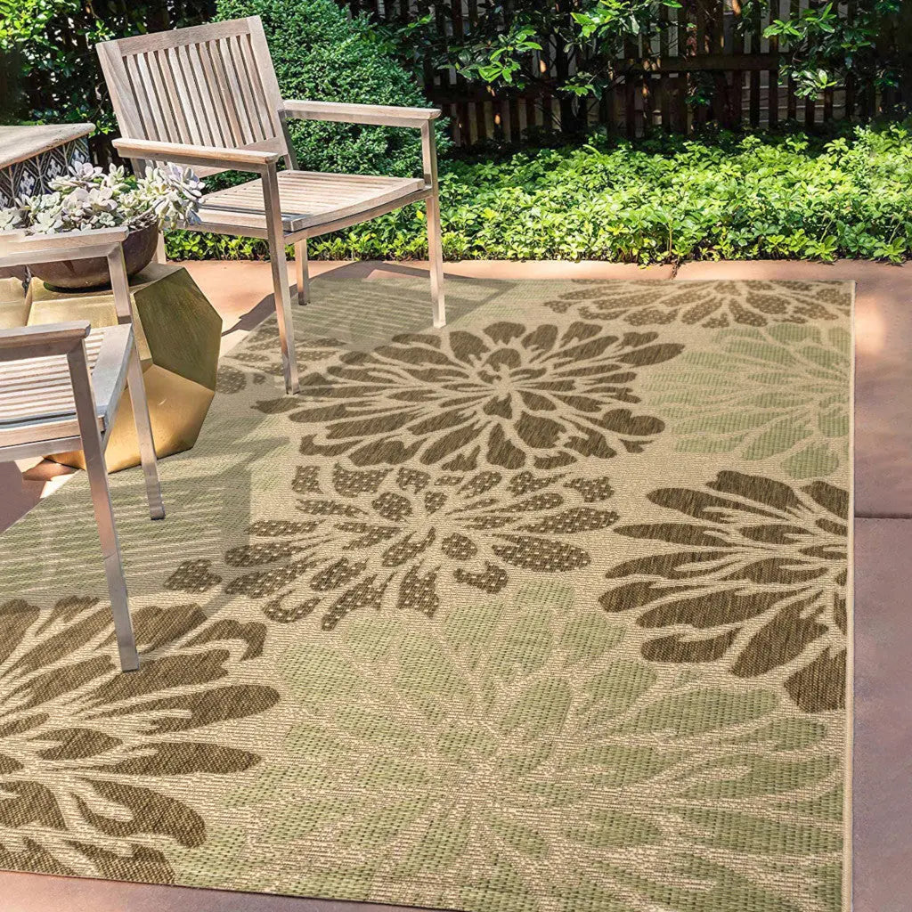 3' X 5' Sage And Brown Floral Indoor Outdoor Area Rug Homeroots Outdoor
