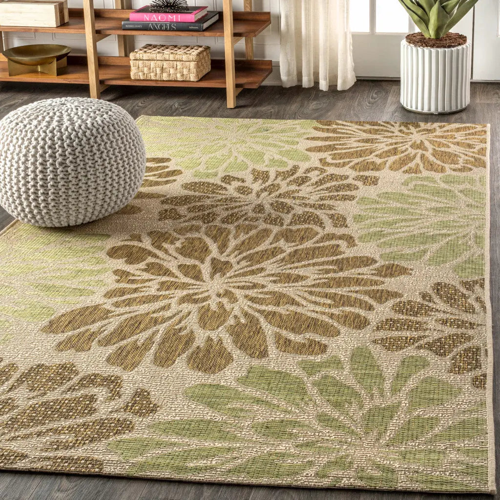 3' X 5' Sage And Brown Floral Indoor Outdoor Area Rug Homeroots Outdoor