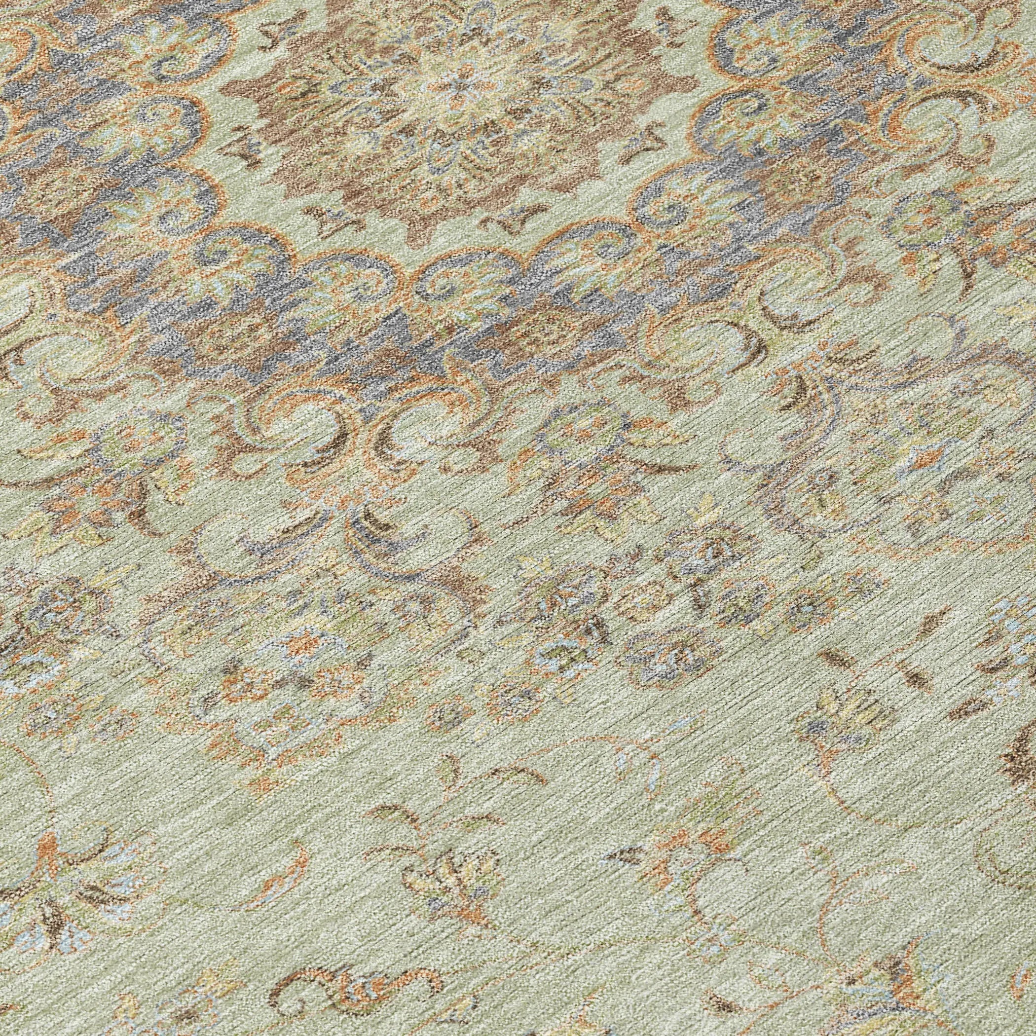 3' X 5' Sage And Brown Floral Medallion Washable Indoor Outdoor Area Rug Homeroots Outdoor