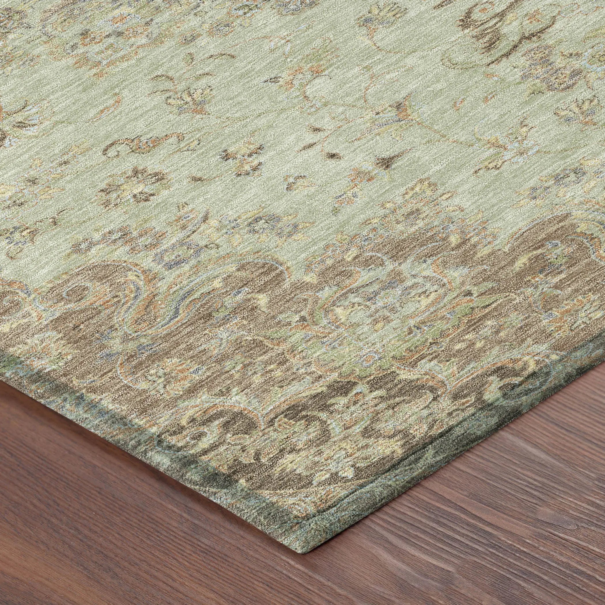 3' X 5' Sage And Brown Floral Medallion Washable Indoor Outdoor Area Rug Homeroots Outdoor