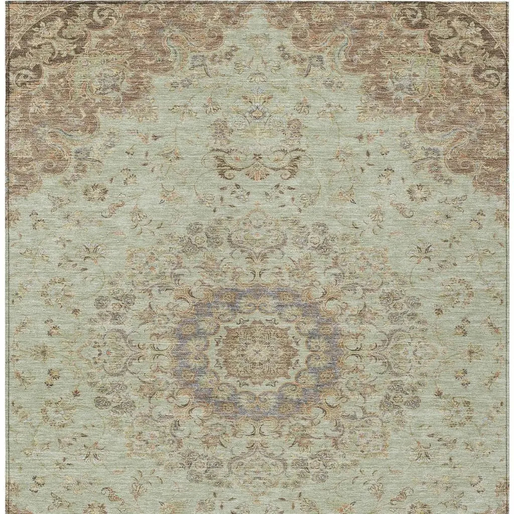 3' X 5' Sage And Brown Floral Medallion Washable Indoor Outdoor Area Rug Homeroots Outdoor