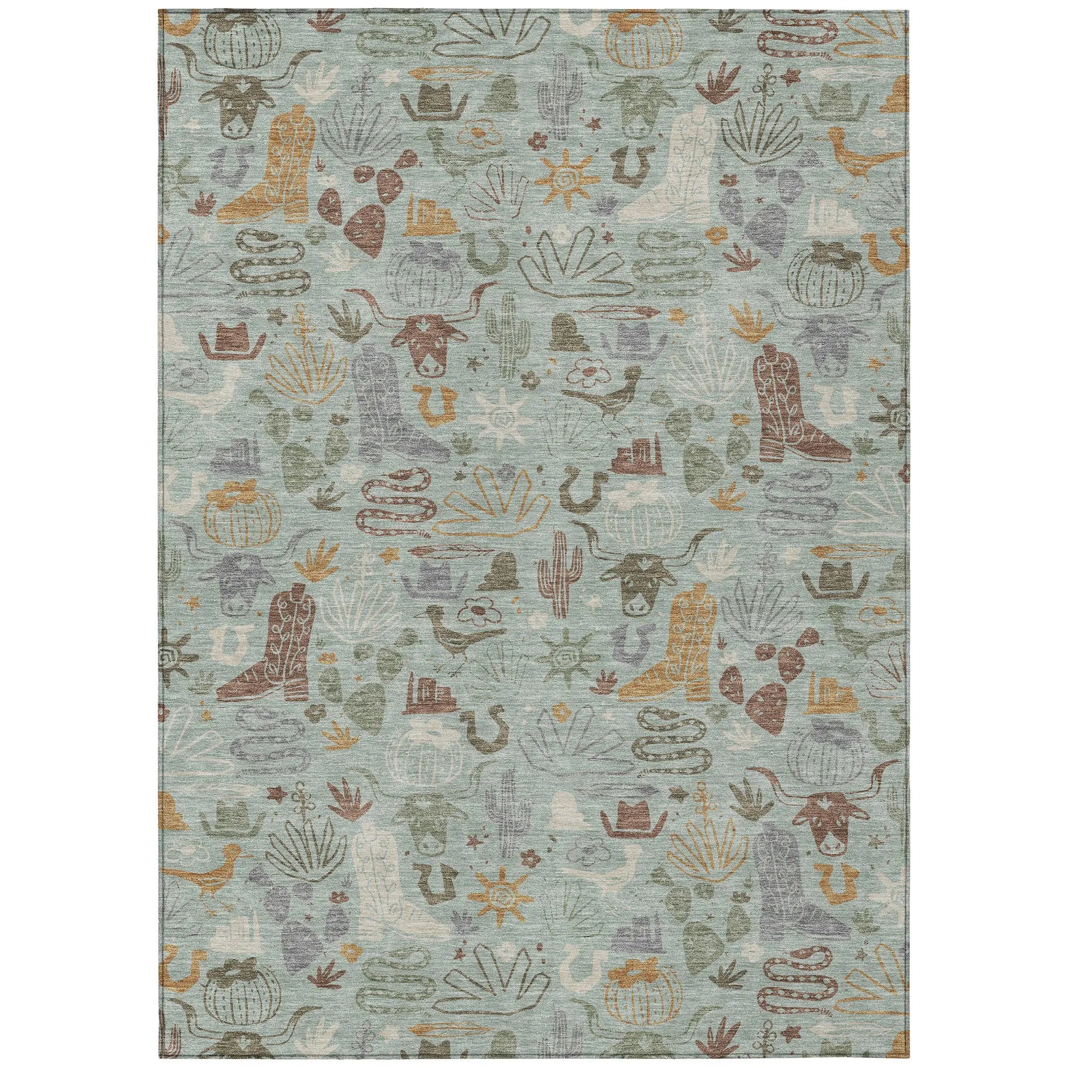 3' X 5' Sage And Gold Cactus Washable Indoor Outdoor Area Rug Homeroots Outdoor