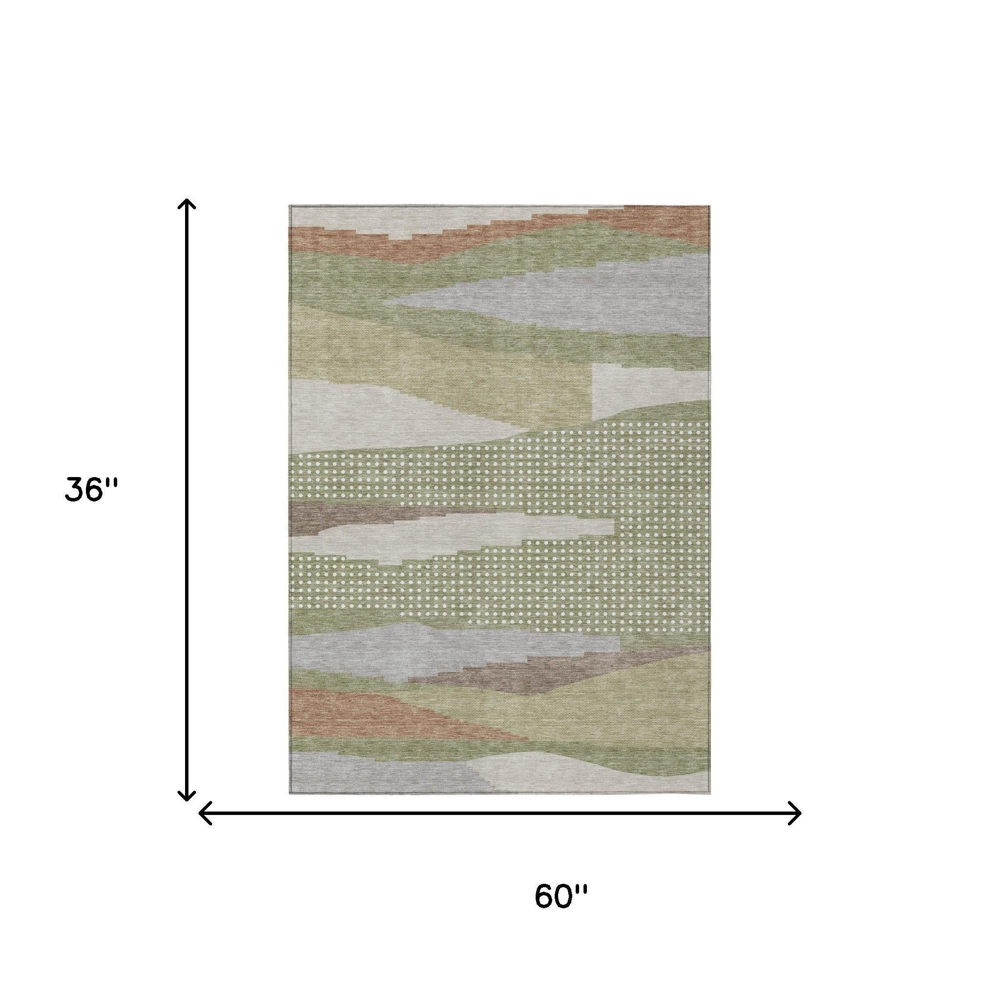 3' X 5' Sage And Green Abstract Washable Indoor Outdoor Area Rug Homeroots Outdoor