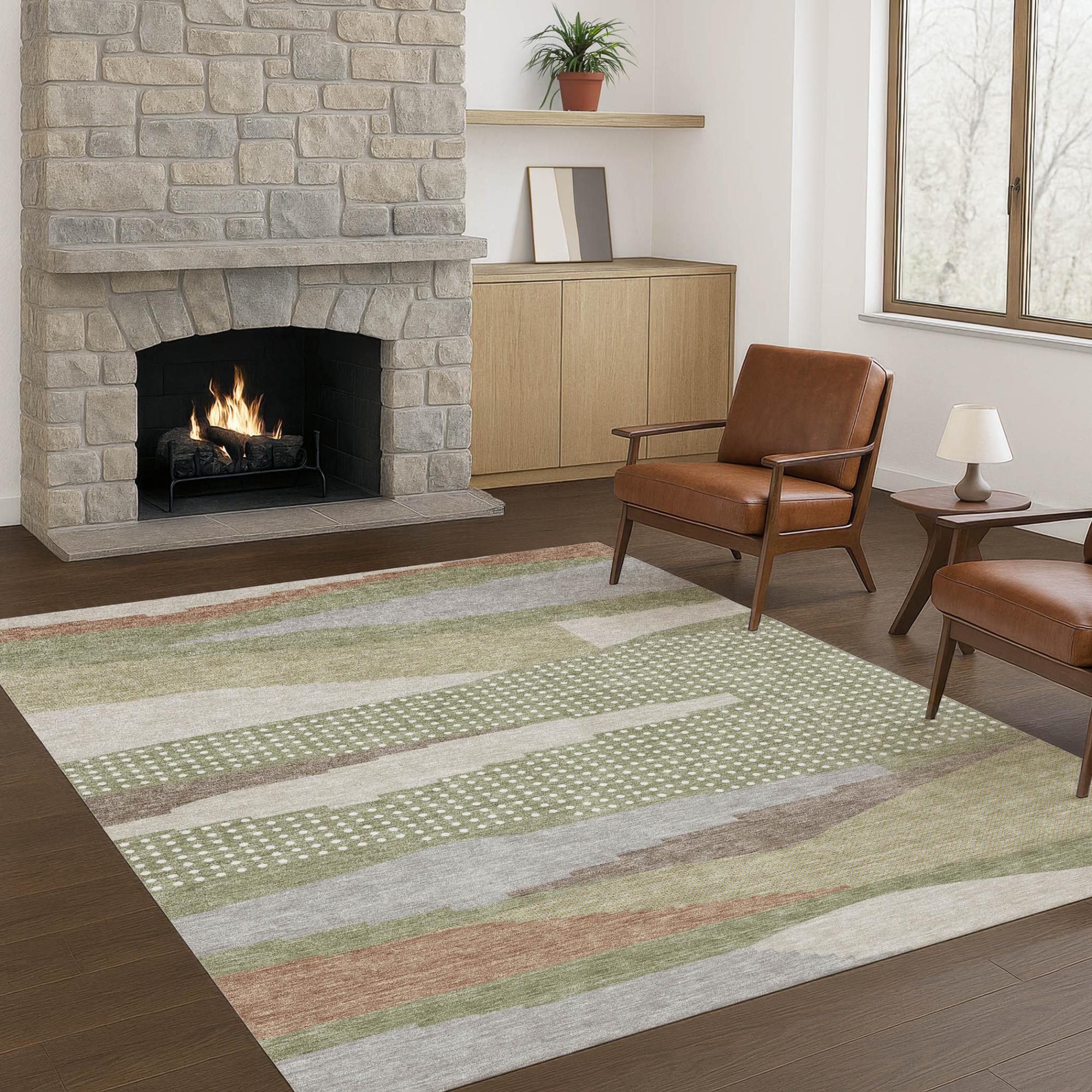3' X 5' Sage And Green Abstract Washable Indoor Outdoor Area Rug Homeroots Outdoor