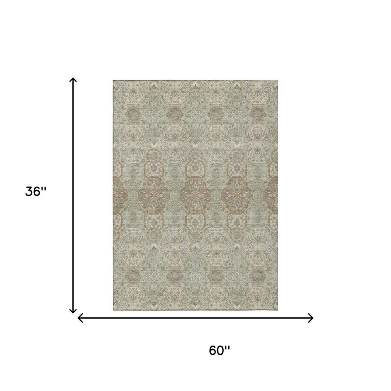 3' X 5' Sage And Green Floral Washable Indoor Outdoor Area Rug Homeroots Outdoor