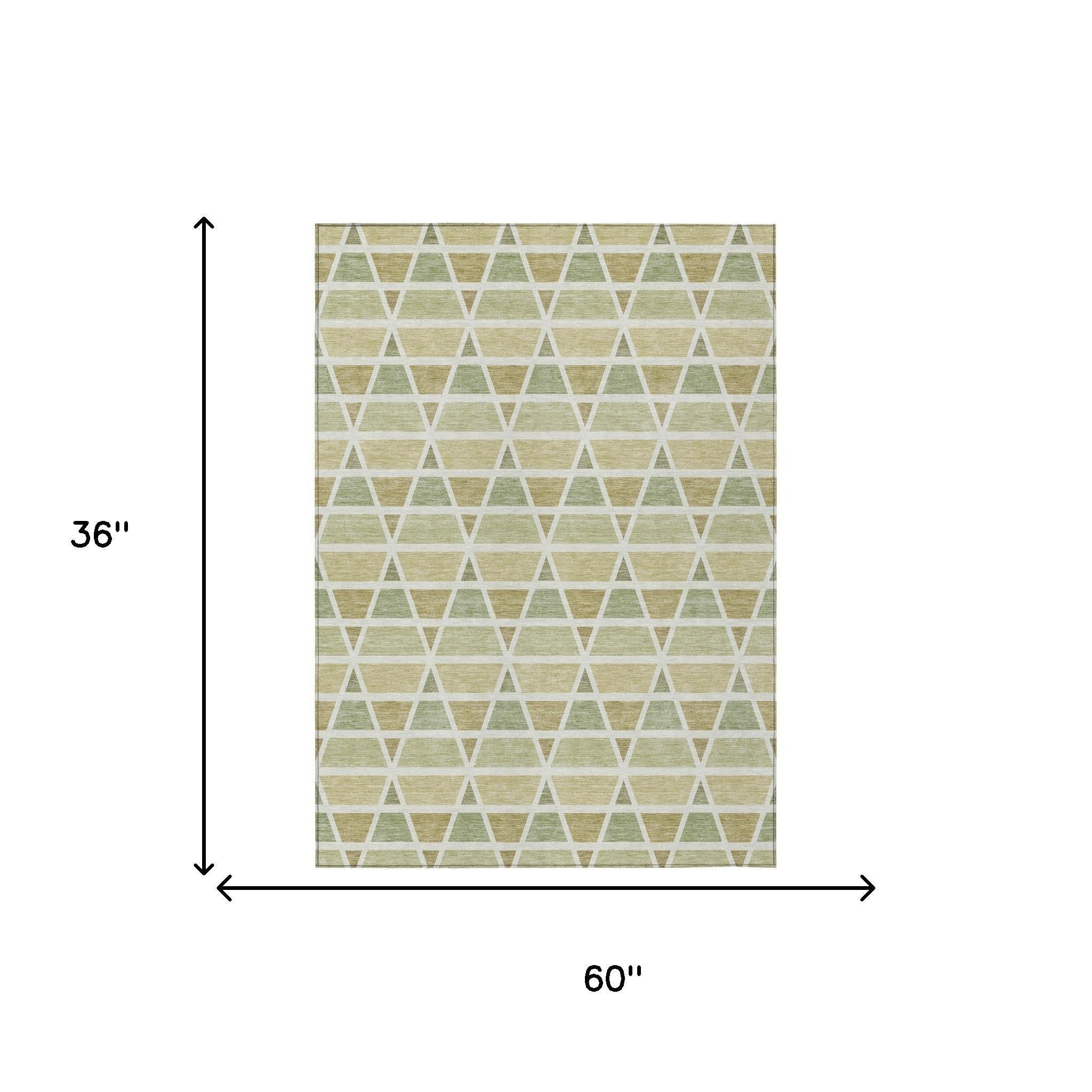 3' X 5' Sage And Green Geometric Washable Indoor Outdoor Area Rug Homeroots Outdoor