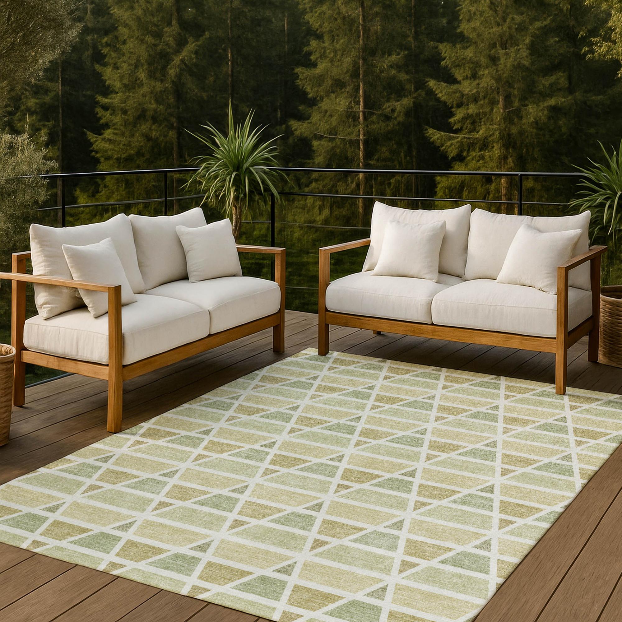 3' X 5' Sage And Green Geometric Washable Indoor Outdoor Area Rug Homeroots Outdoor