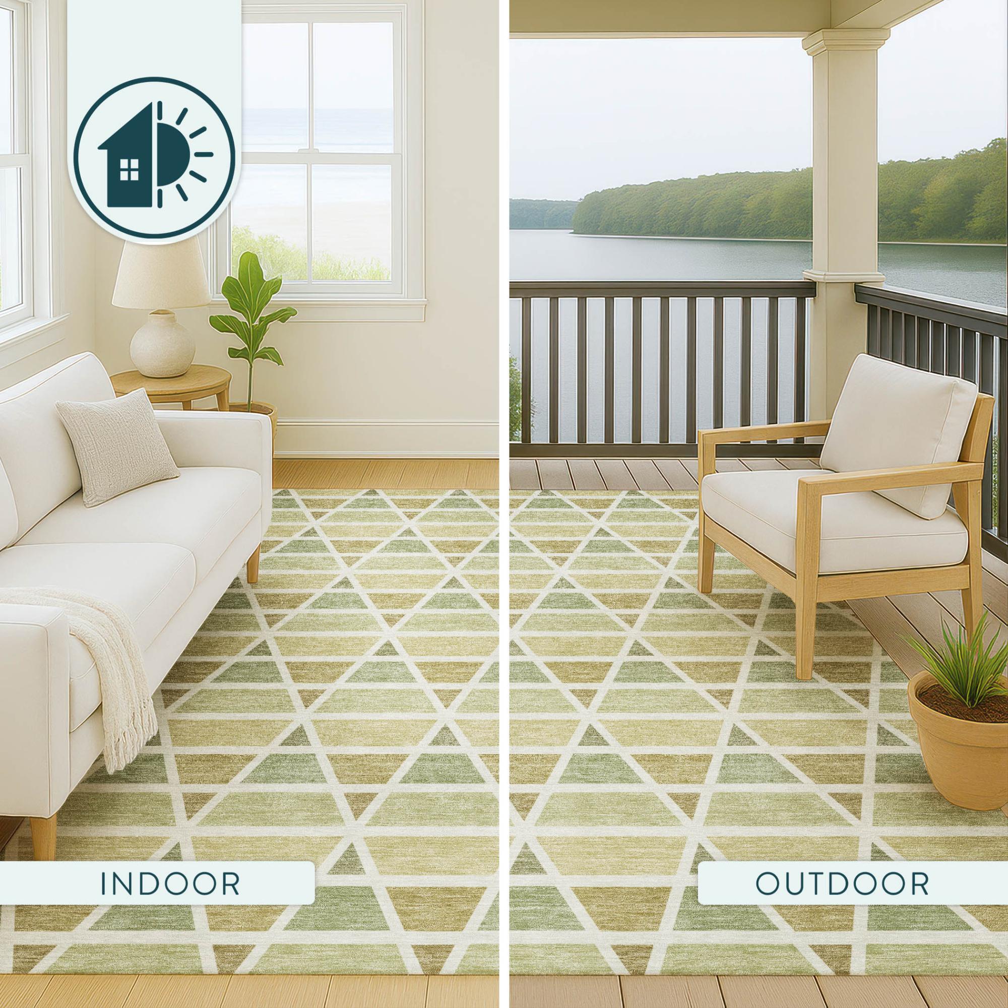 3' X 5' Sage And Green Geometric Washable Indoor Outdoor Area Rug Homeroots Outdoor