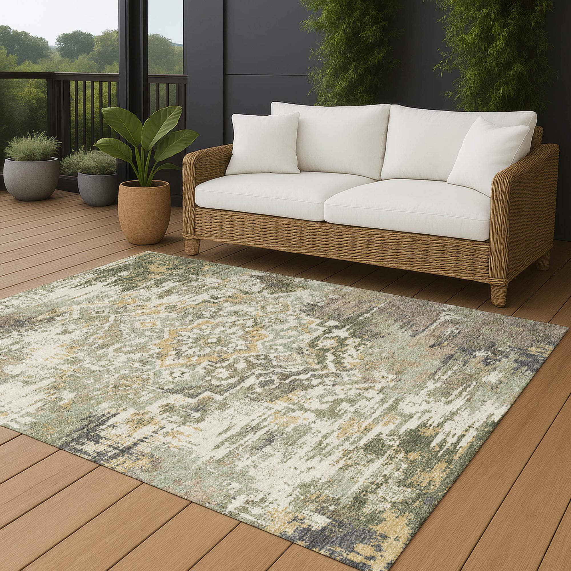3' X 5' Sage And Green Medallion Washable Indoor Outdoor Area Rug Homeroots Outdoor