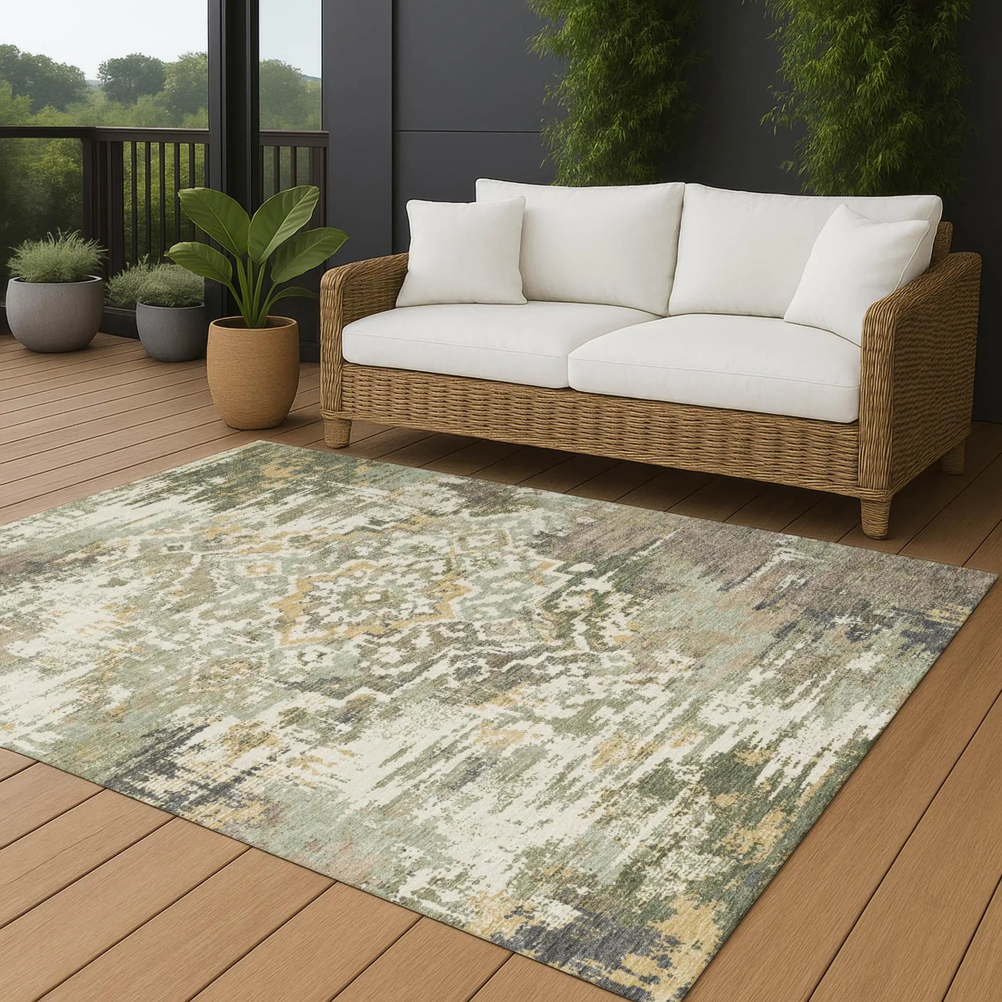 3' X 5' Sage And Green Medallion Washable Indoor Outdoor Area Rug Homeroots Outdoor