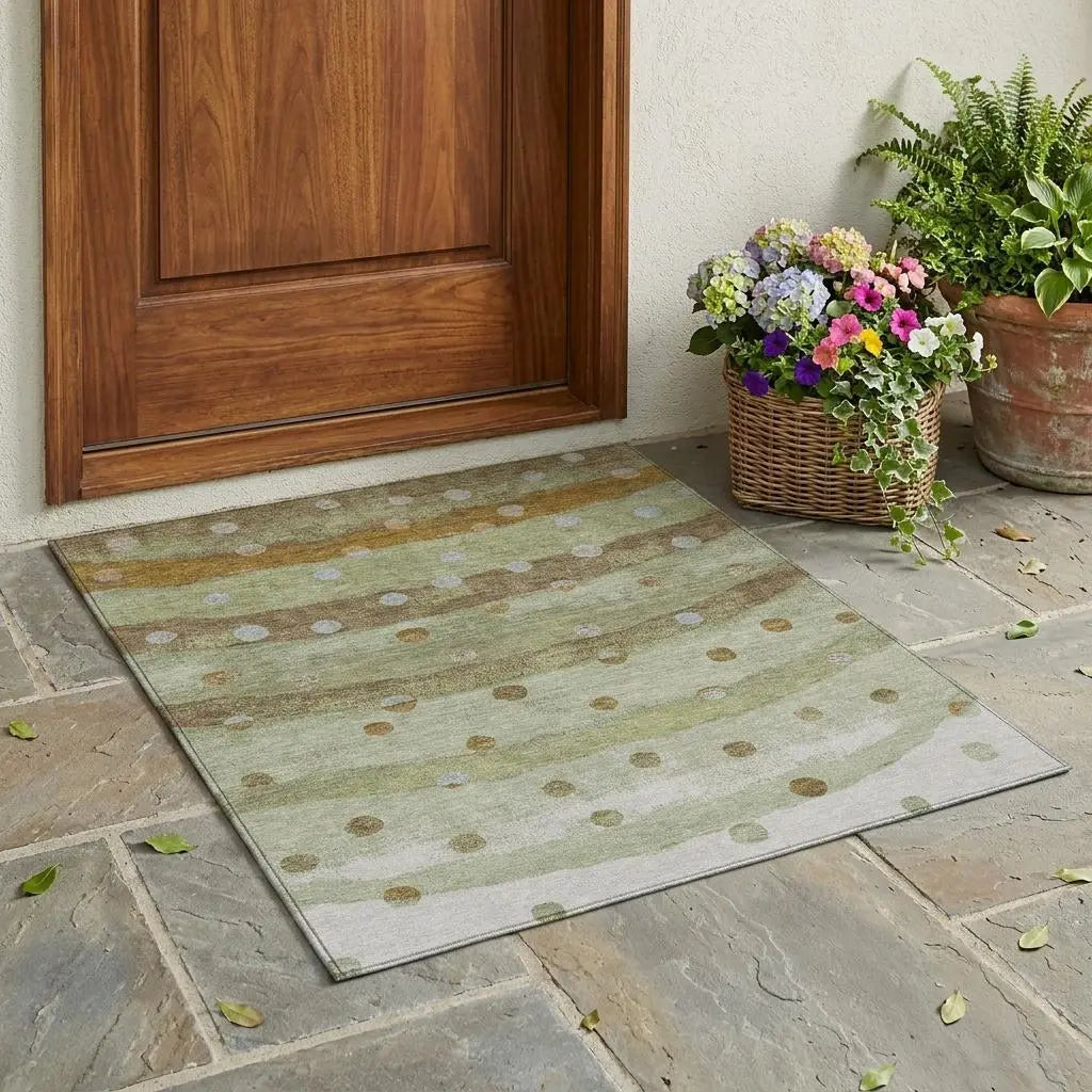 3' X 5' Sage And Green Striped Washable Indoor Outdoor Area Rug Homeroots Outdoor