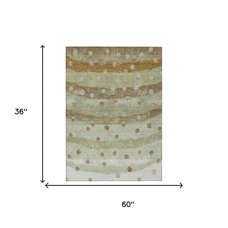 3' X 5' Sage And Green Striped Washable Indoor Outdoor Area Rug Homeroots Outdoor
