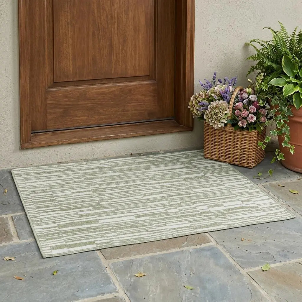 3' X 5' Sage And Green Striped Washable Indoor Outdoor Area Rug Homeroots Outdoor
