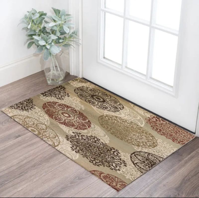 3' X 5' Sage Brown And Ivory Floral Medallion Area Rug Homeroots Home Decor
