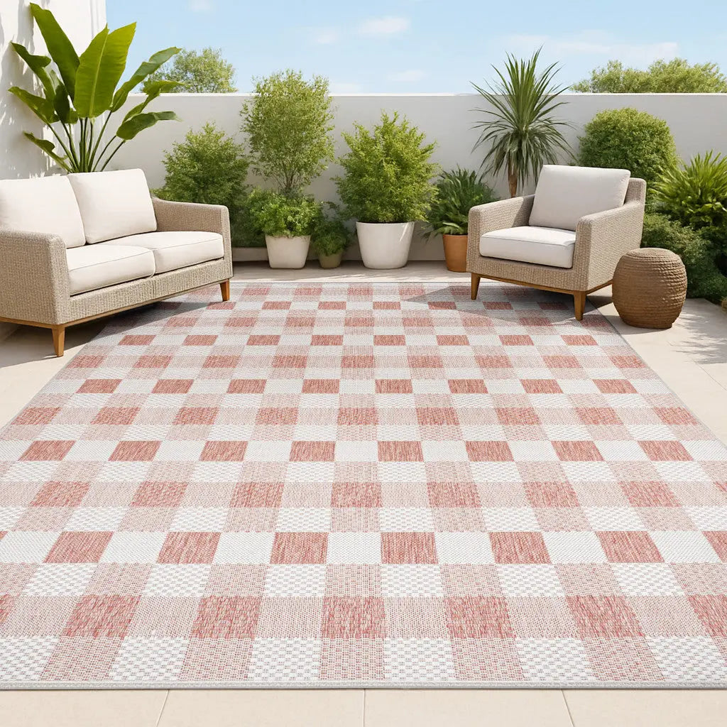 3' X 5' Salmon And Cream Geometric Indoor Outdoor Area Rug Homeroots Outdoor