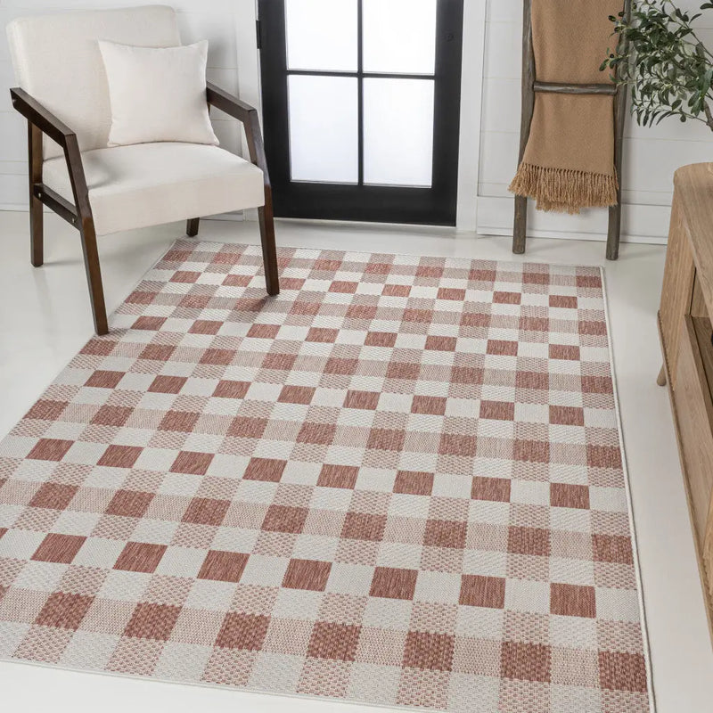 3' X 5' Salmon And Cream Geometric Indoor Outdoor Area Rug Homeroots Outdoor