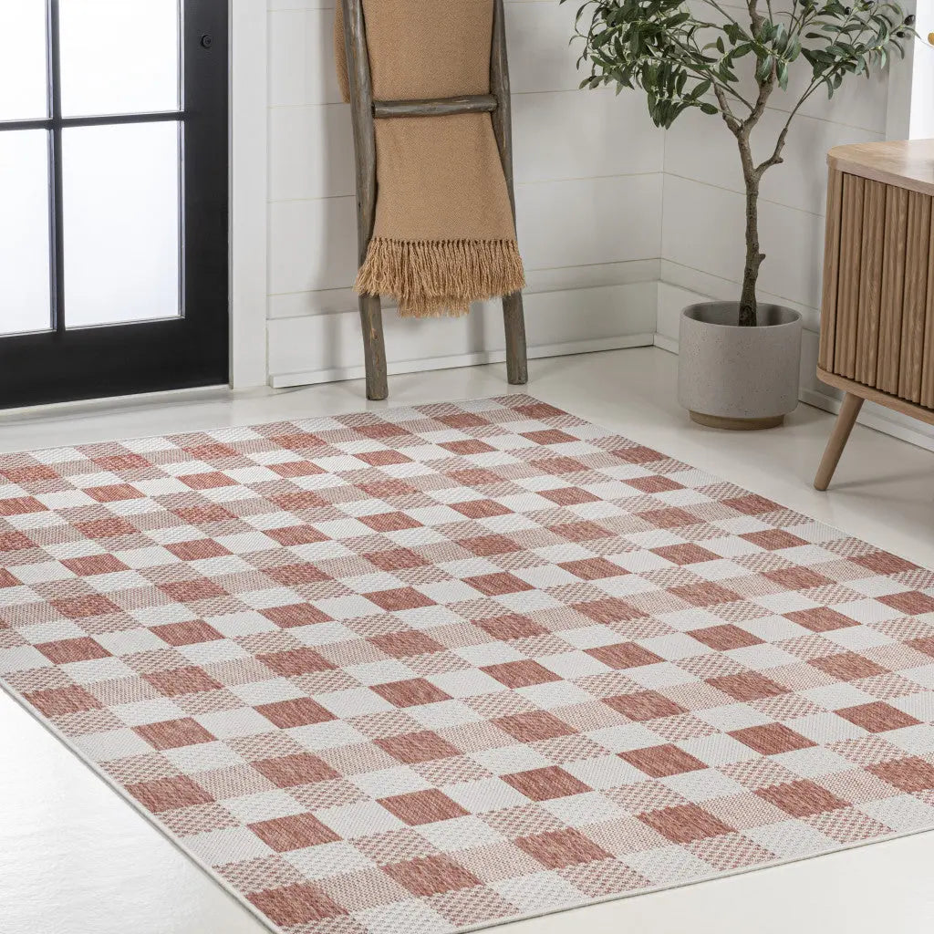 3' X 5' Salmon And Cream Geometric Indoor Outdoor Area Rug Homeroots Outdoor