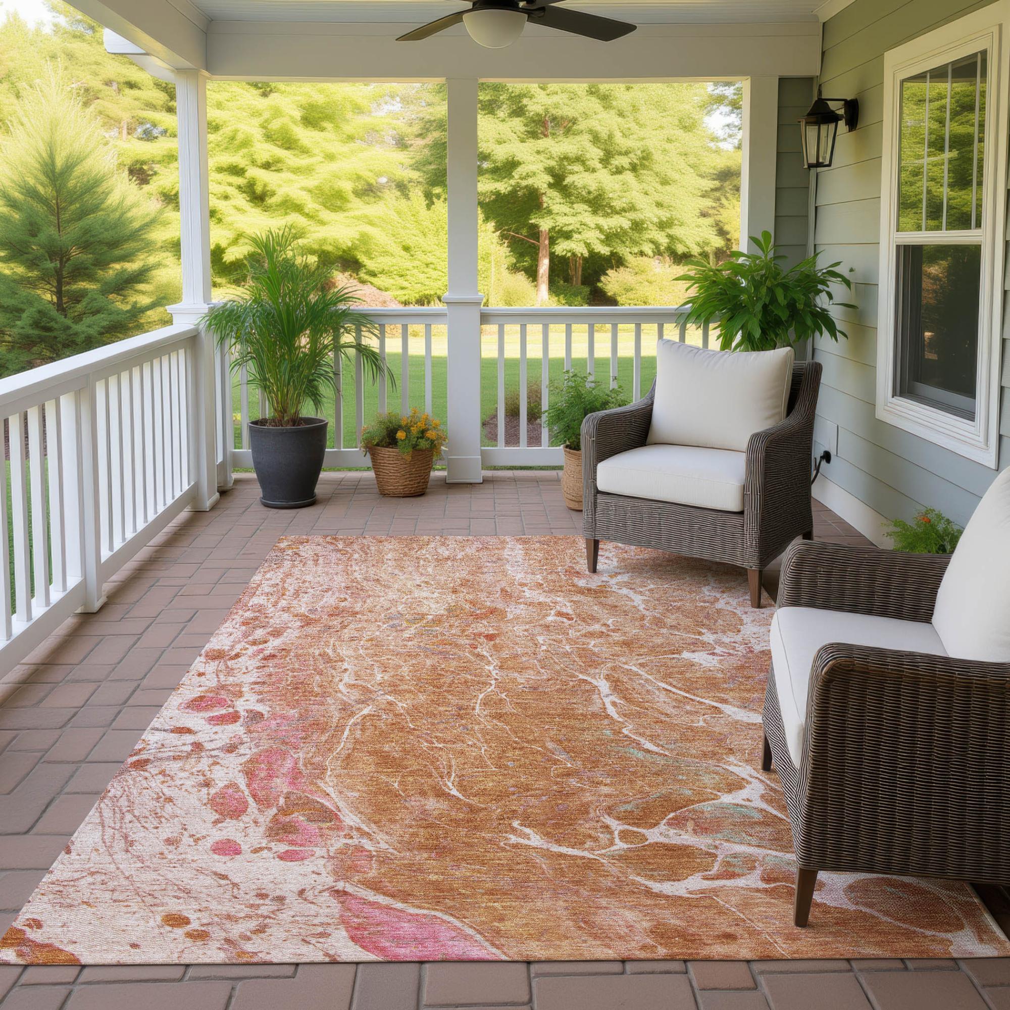 3' X 5' Salmon And Orange Abstract Washable Indoor Outdoor Area Rug Homeroots Outdoor