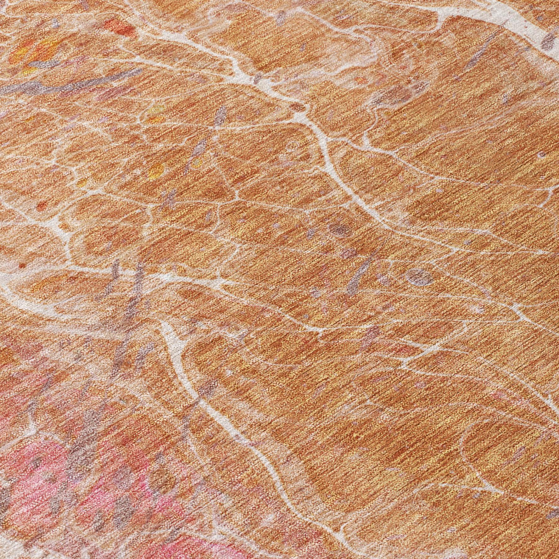 3' X 5' Salmon And Orange Abstract Washable Indoor Outdoor Area Rug Homeroots Outdoor