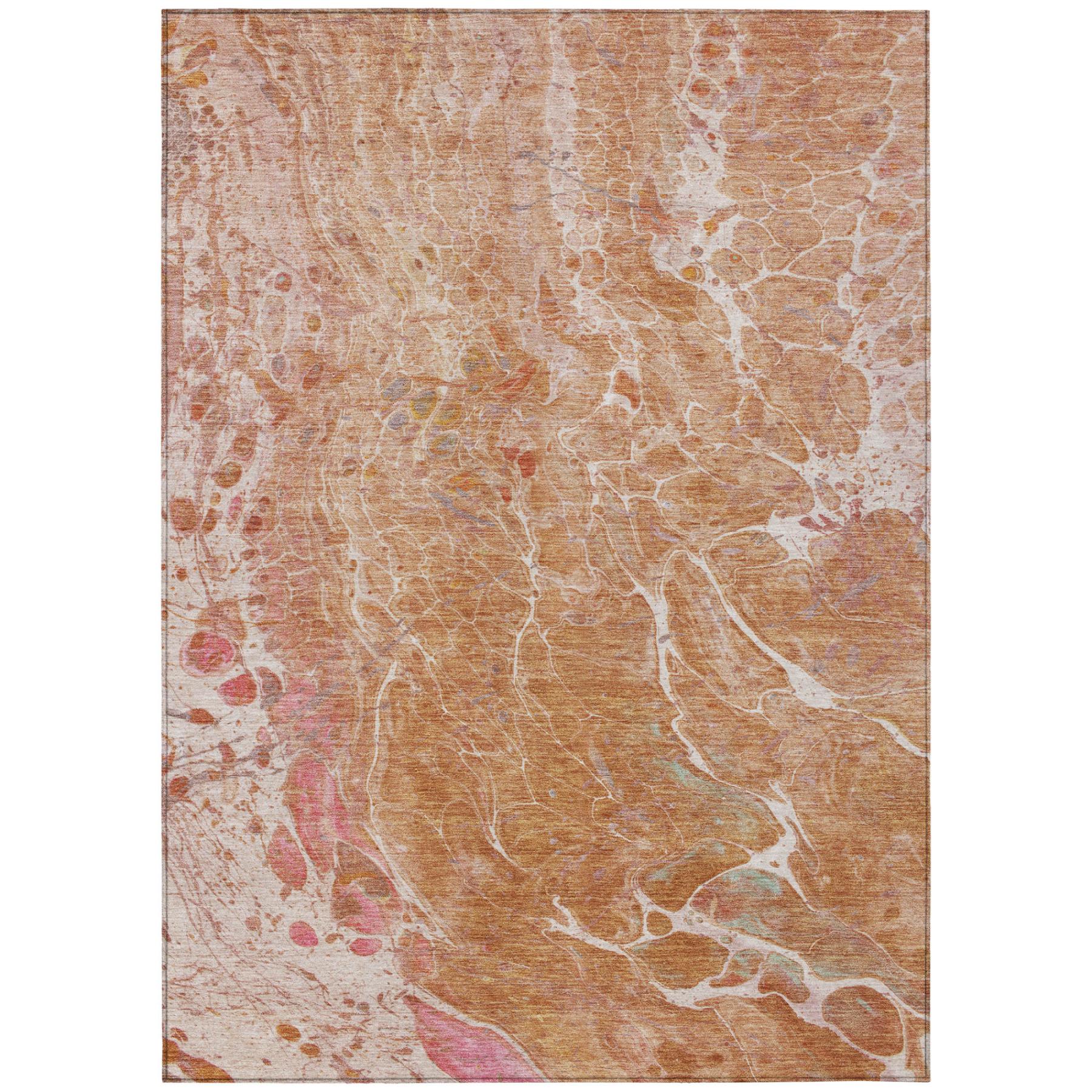 3' X 5' Salmon And Orange Abstract Washable Indoor Outdoor Area Rug Homeroots Outdoor