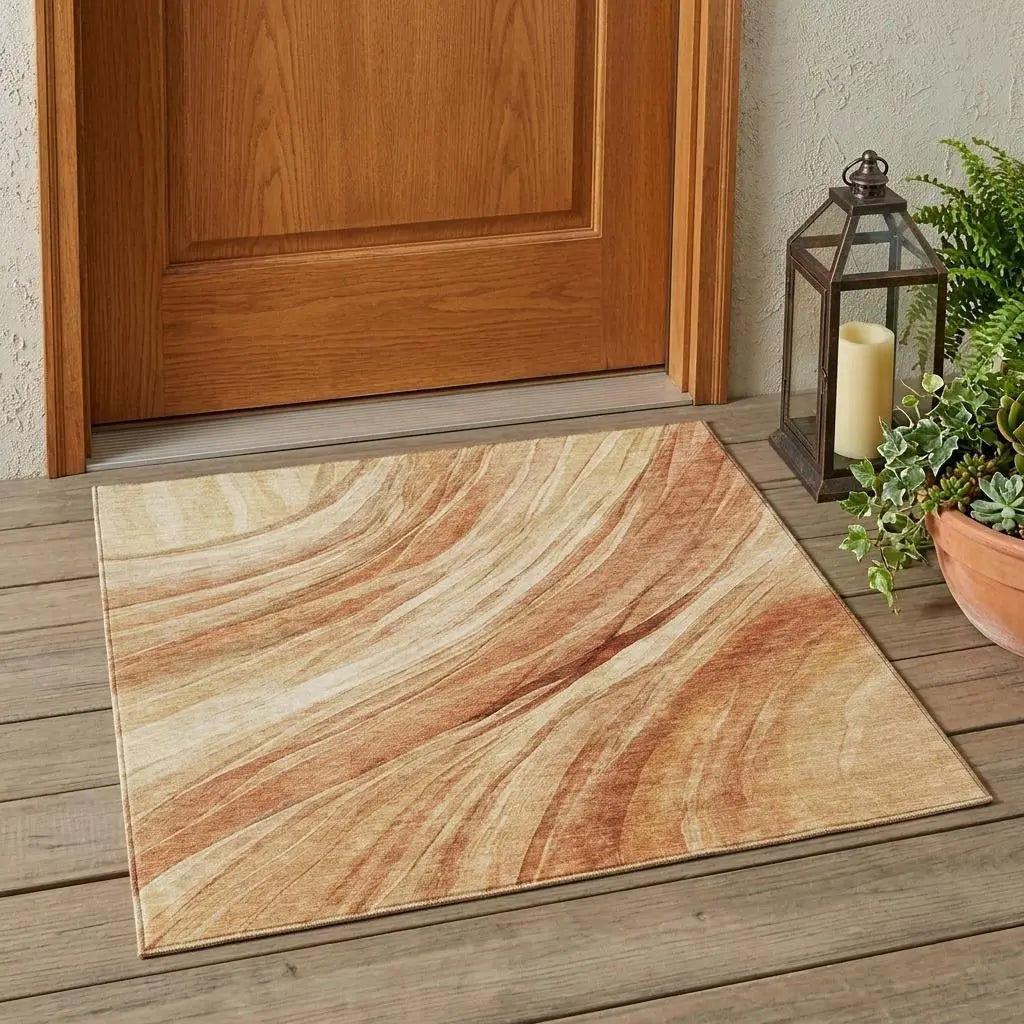 3' X 5' Salmon And Orange Abstract Washable Indoor Outdoor Area Rug Homeroots Outdoor