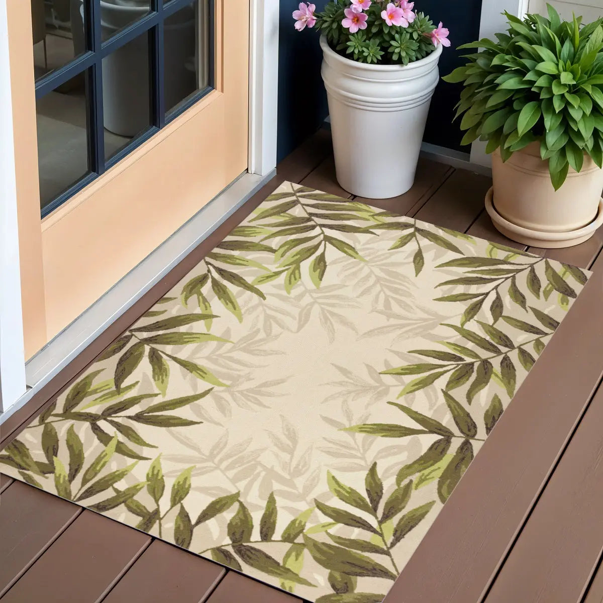 3' X 5' Sand Floral Handmade Indoor Outdoor Area Rug Homeroots Outdoor