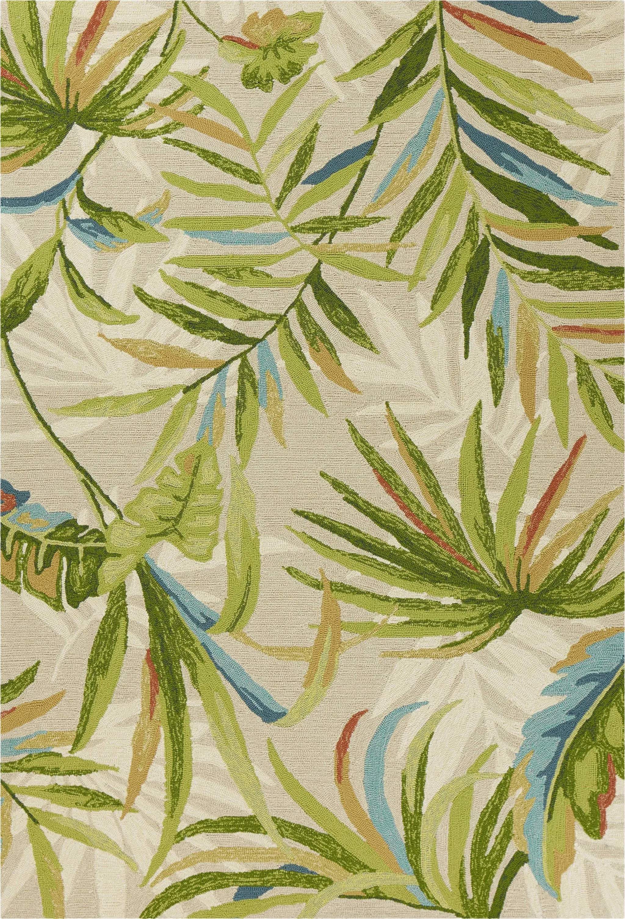 3' X 5' Sand Green And Blue Botanical Leaves Hand Tufted Area Rug Homeroots Home Decor