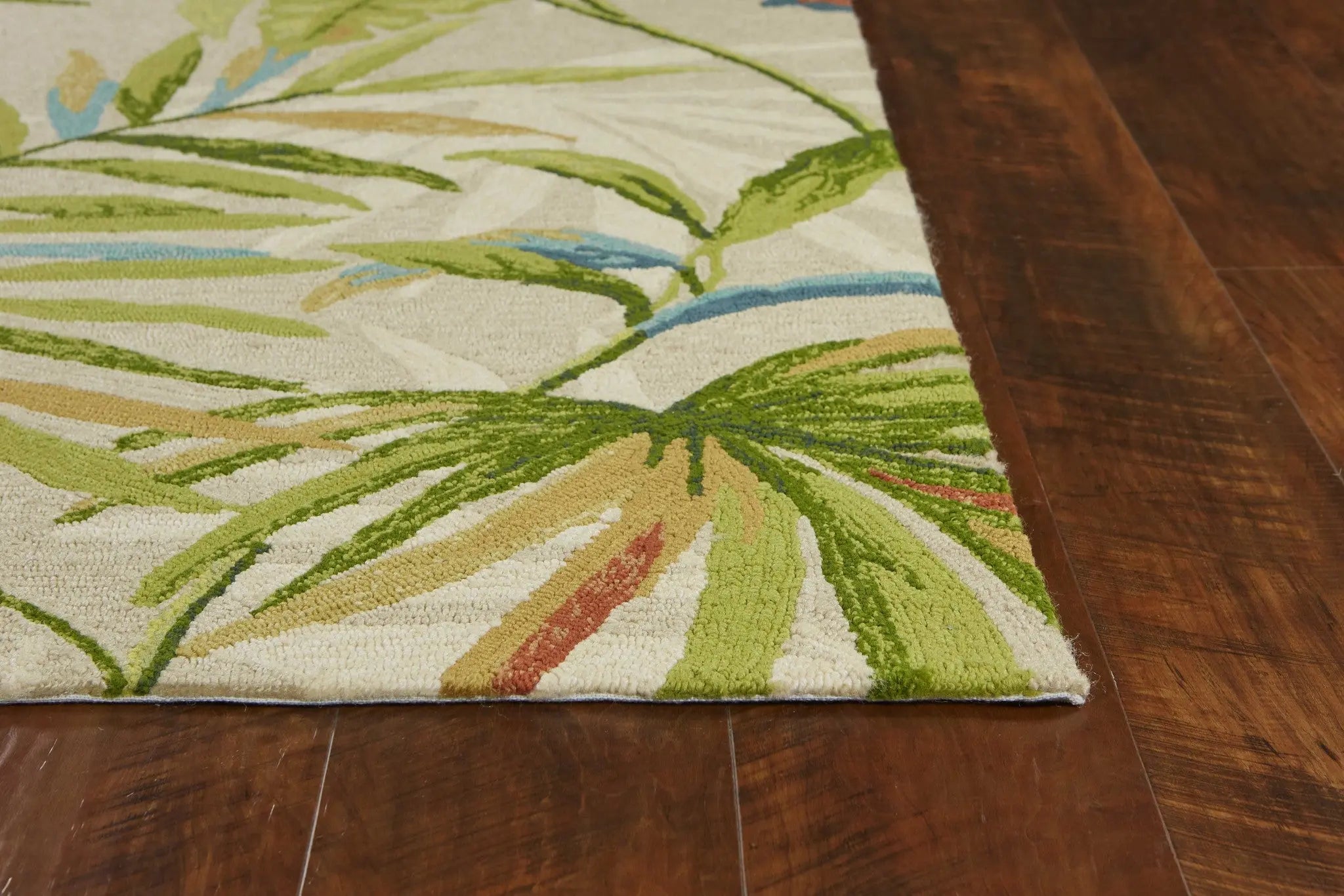 3' X 5' Sand Green And Blue Botanical Leaves Hand Tufted Area Rug Homeroots Home Decor