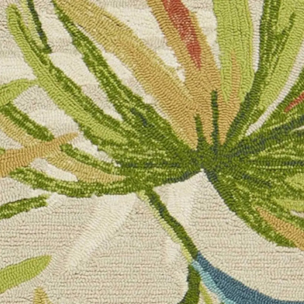 3' X 5' Sand Green And Blue Botanical Leaves Hand Tufted Area Rug Homeroots Home Decor
