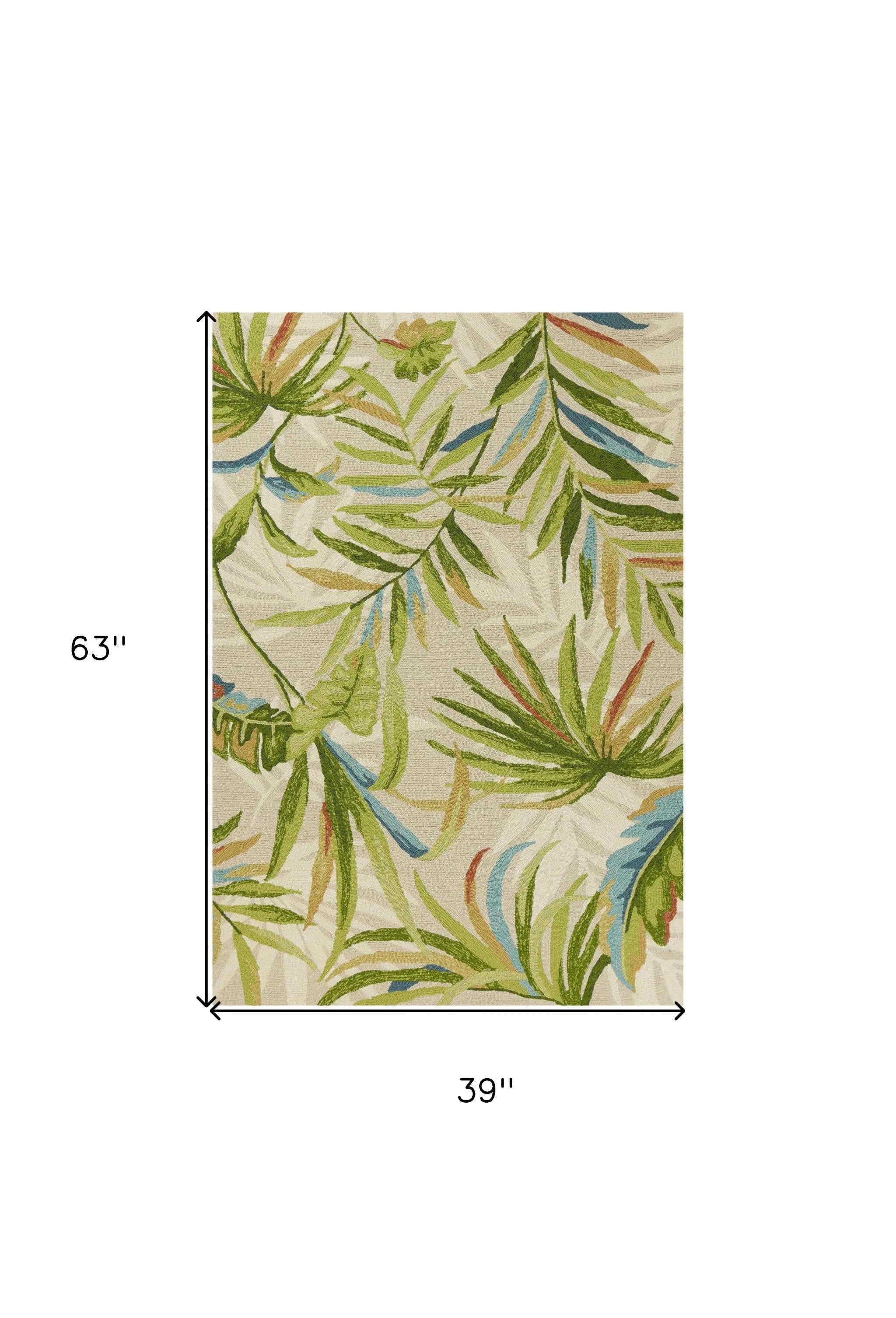3' X 5' Sand Green And Blue Botanical Leaves Hand Tufted Area Rug Homeroots Home Decor