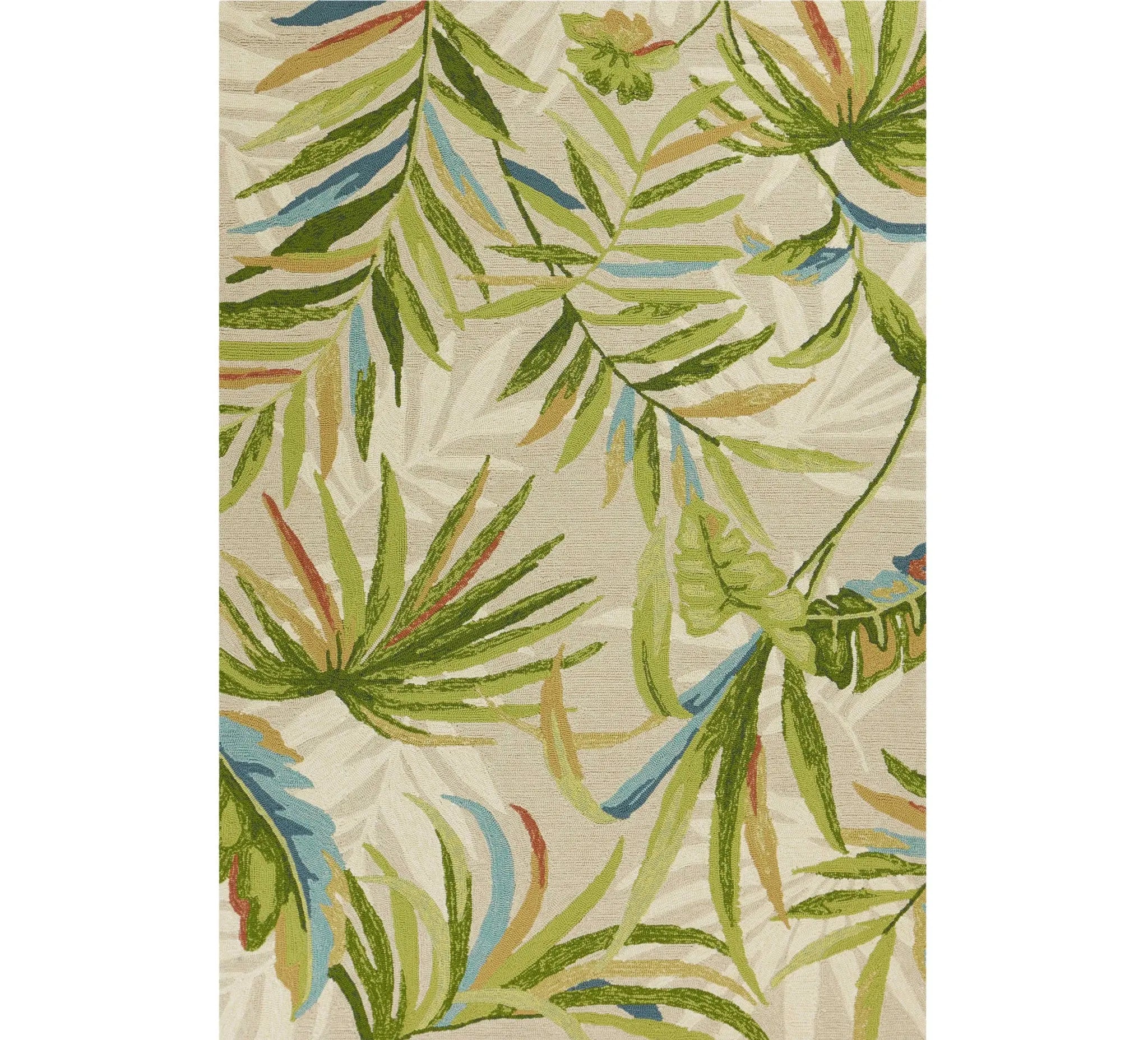 3' X 5' Sand Green And Blue Botanical Leaves Hand Tufted Area Rug Homeroots Home Decor