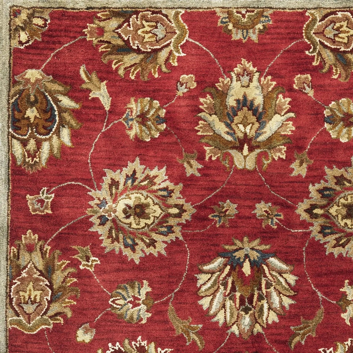 3' X 5' Sienna Gold And Green New Zealand Lambs Wool Floral Vines Hand Tufted Area Rug Homeroots Home Decor