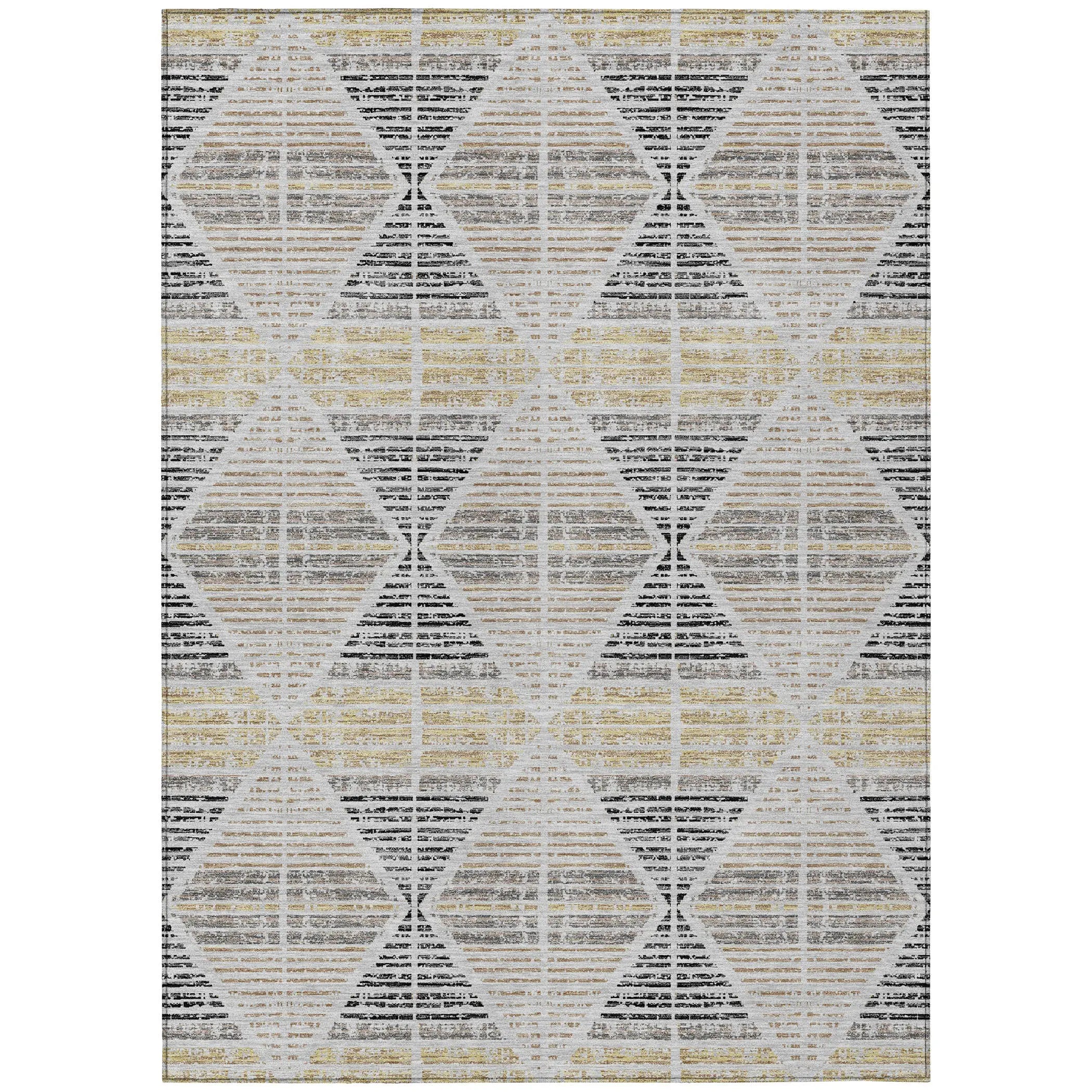 3' X 5' Silver And Beige Geometric Washable Indoor Outdoor Area Rug Homeroots Outdoor