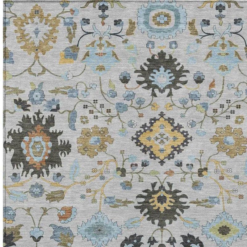 3' X 5' Silver And Charcoal Floral Medallion Washable Indoor Outdoor Area Rug Homeroots Outdoor