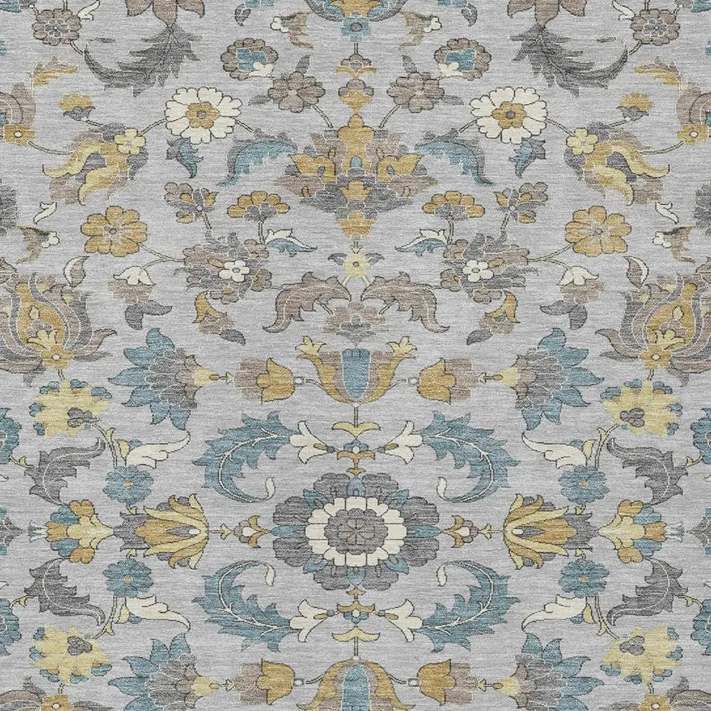 3' X 5' Silver And Gray Floral Medallion Washable Indoor Outdoor Area Rug Homeroots Outdoor