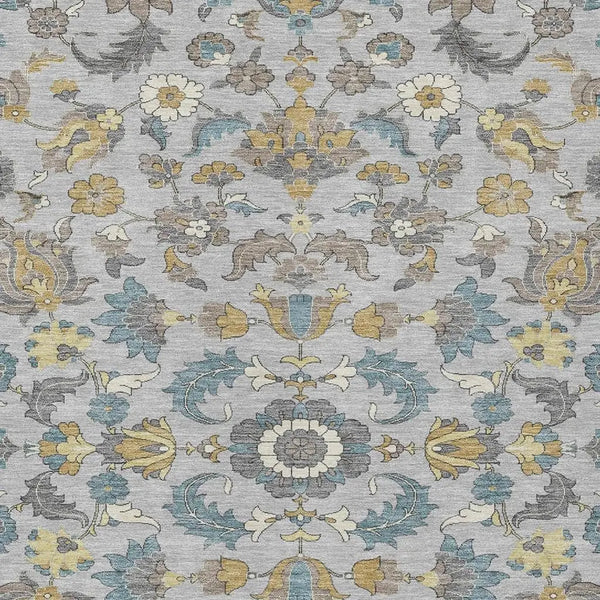 3' X 5' Silver And Gray Floral Medallion Washable Indoor Outdoor Area Rug Homeroots Outdoor