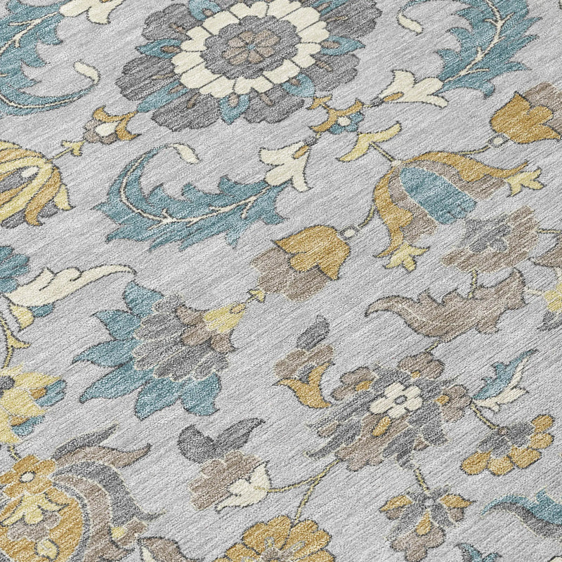 3' X 5' Silver And Gray Floral Medallion Washable Indoor Outdoor Area Rug Homeroots Outdoor