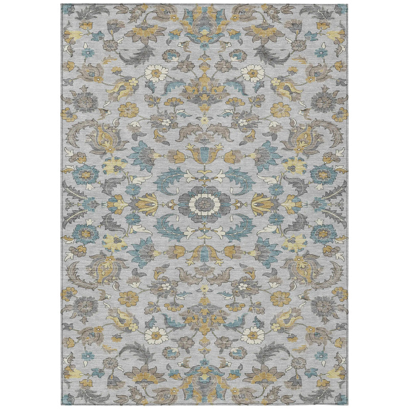 3' X 5' Silver And Gray Floral Medallion Washable Indoor Outdoor Area Rug Homeroots Outdoor