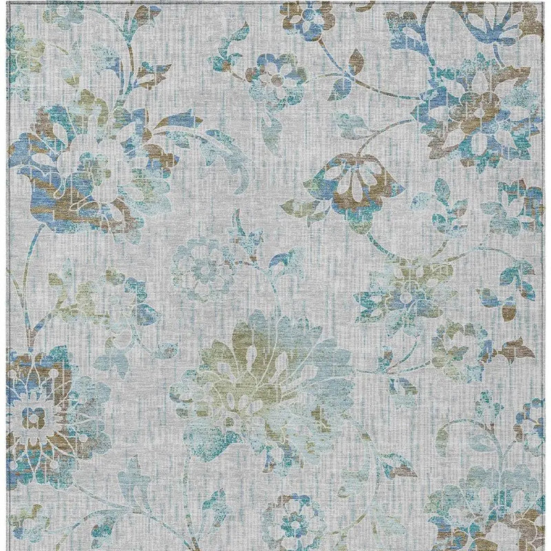 3' X 5' Silver And Gray Floral Washable Indoor Outdoor Area Rug Homeroots Outdoor