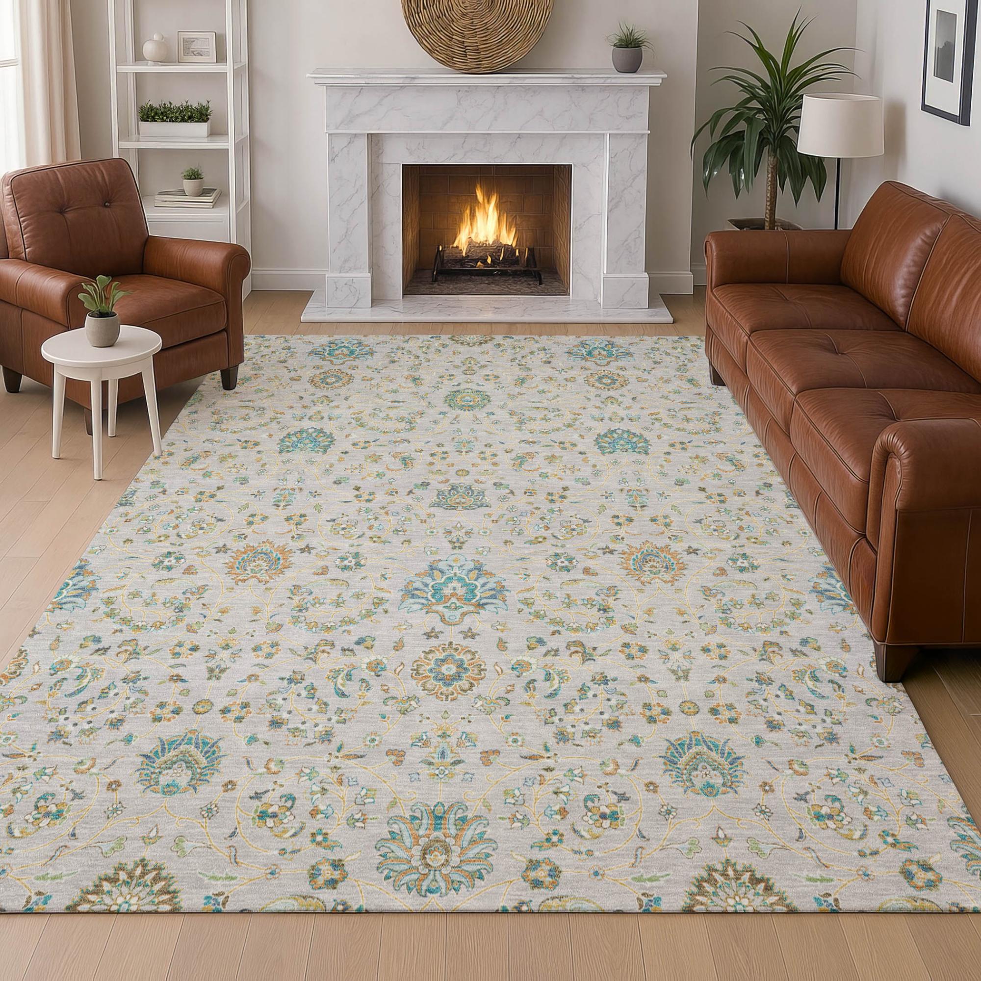 3' X 5' Silver And Gray Floral Washable Indoor Outdoor Area Rug Homeroots Outdoor