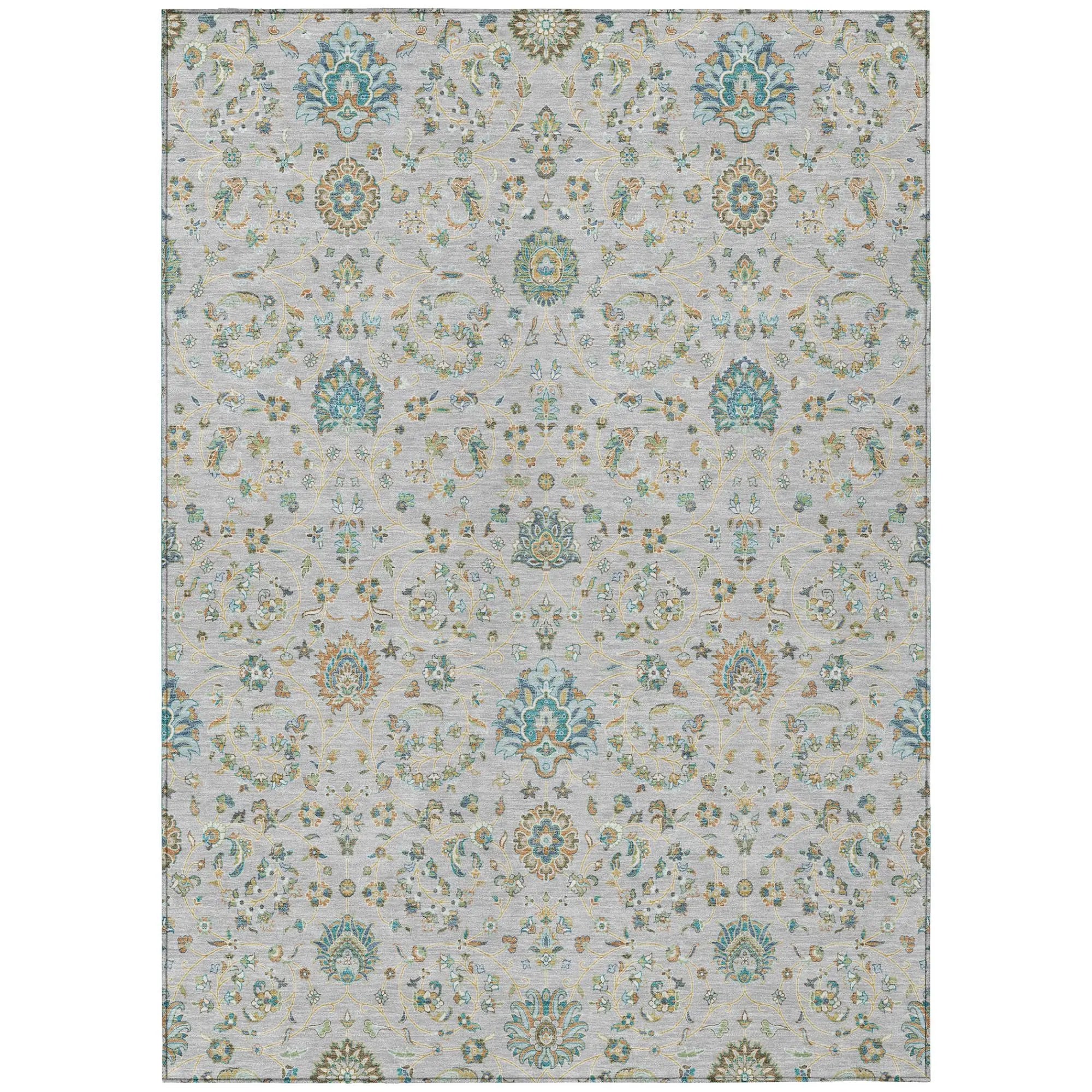 3' X 5' Silver And Gray Floral Washable Indoor Outdoor Area Rug Homeroots Outdoor