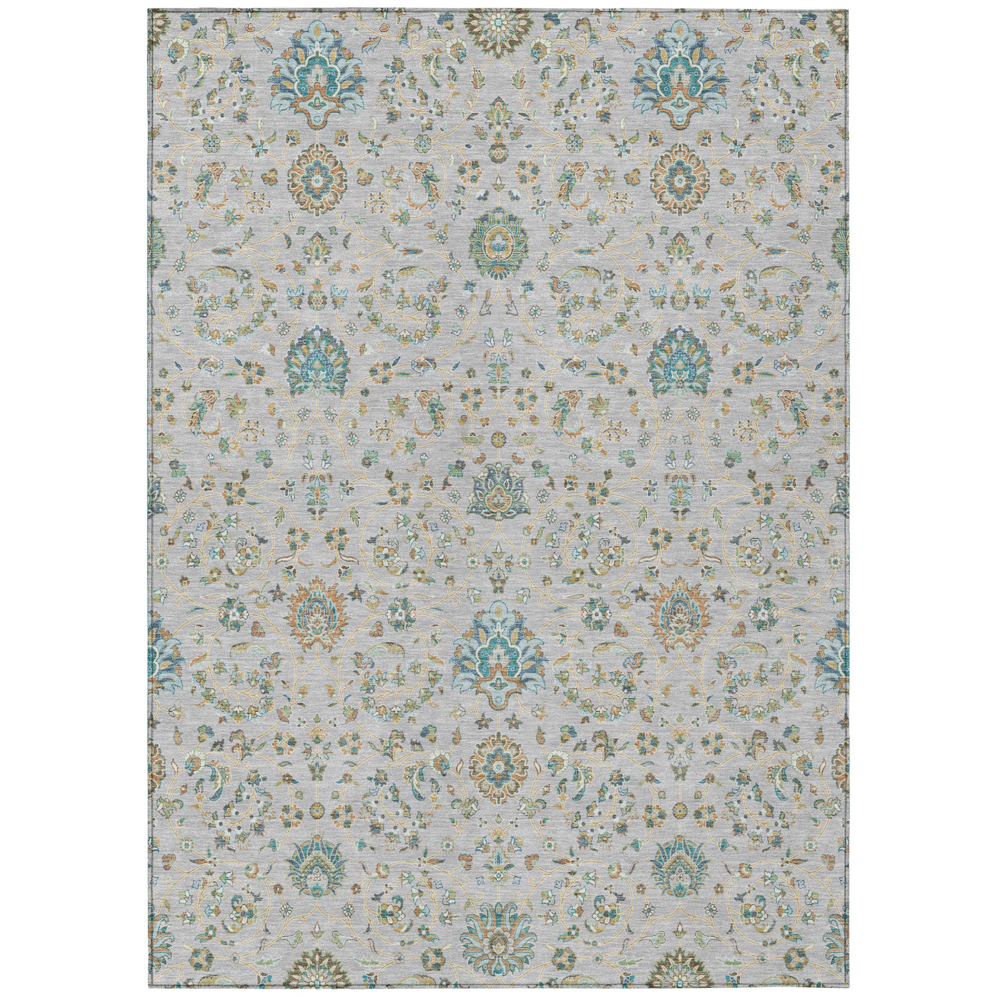 3' X 5' Silver And Gray Floral Washable Indoor Outdoor Area Rug Homeroots Outdoor