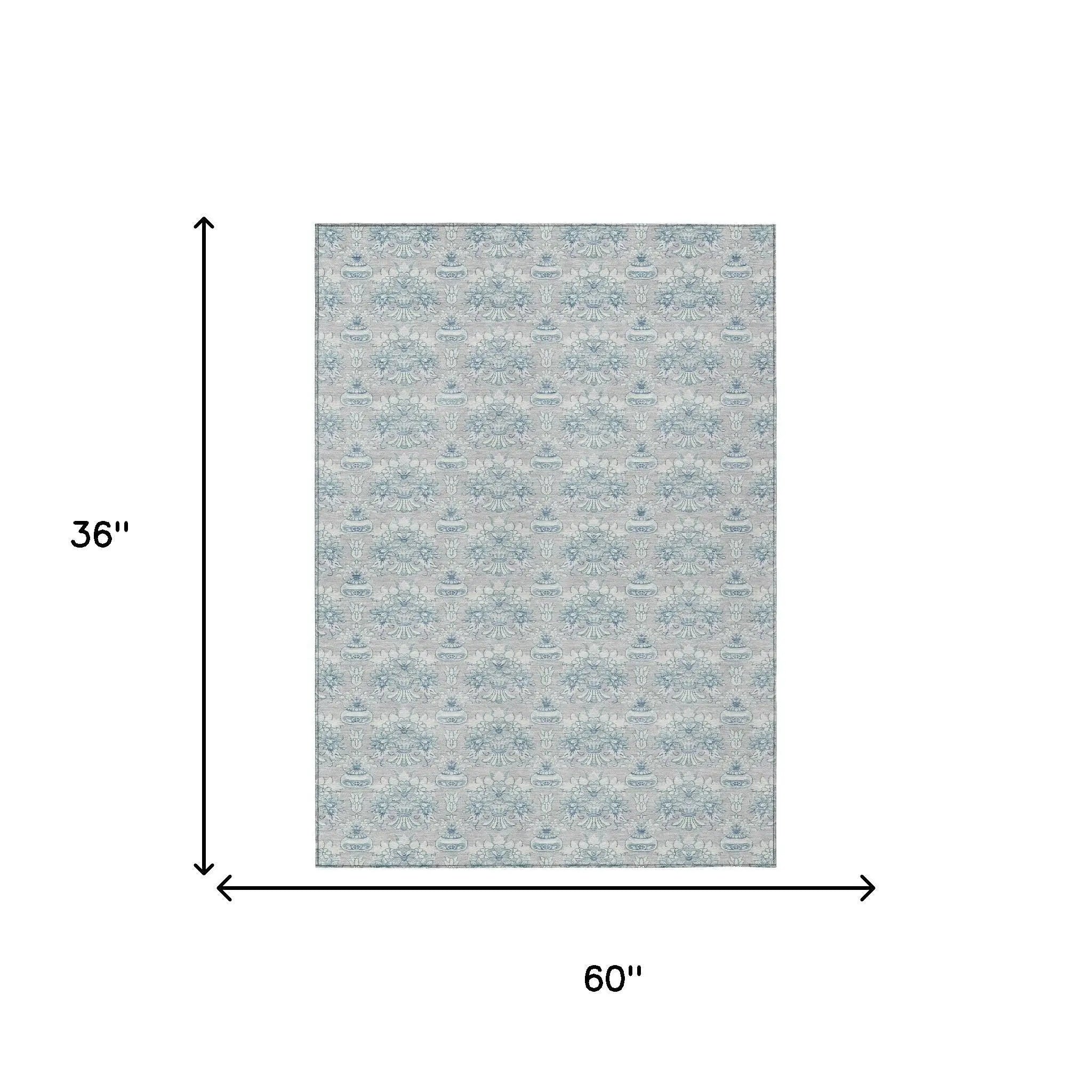 3' X 5' Silver And Gray Floral Washable Indoor Outdoor Area Rug Homeroots Outdoor