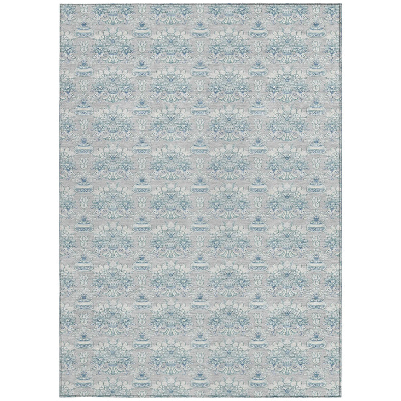 3' X 5' Silver And Gray Floral Washable Indoor Outdoor Area Rug Homeroots Outdoor
